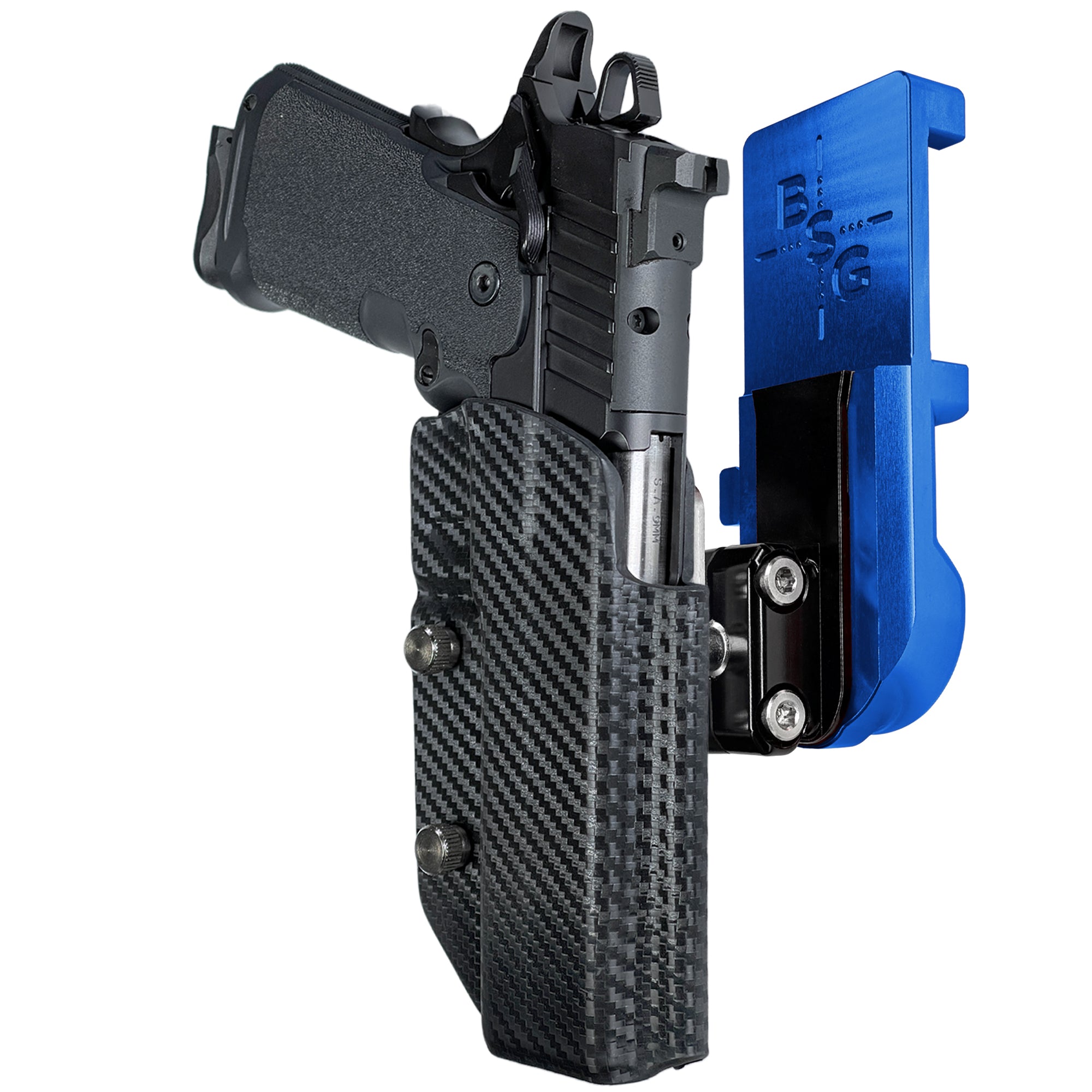 Springfield Prodigy 5'' IPSC/USPA Quick Mount Ball Joint Holster with Blue Belt Attachment, Carbon Fiber Holster Shell
