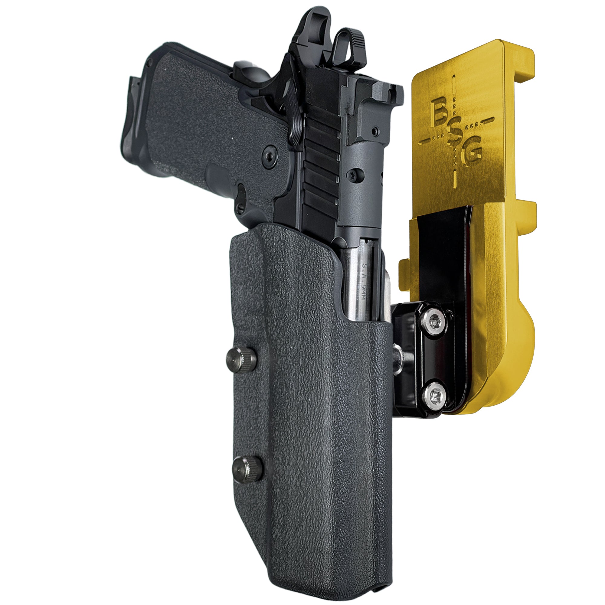 Springfield Prodigy 5'' IPSC/USPA Quick Mount Ball Joint Holster with 24K Gold Belt Attachment, Black Holster Shell