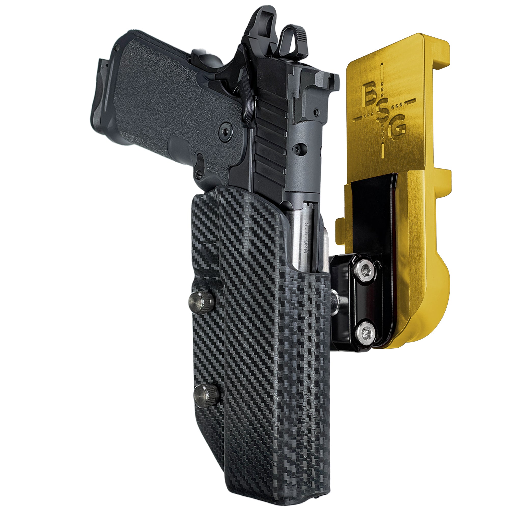 Springfield Prodigy 5'' IPSC/USPA Quick Mount Ball Joint Holster with 24K Gold Belt Attachment, Carbon Fiber Holster Shell