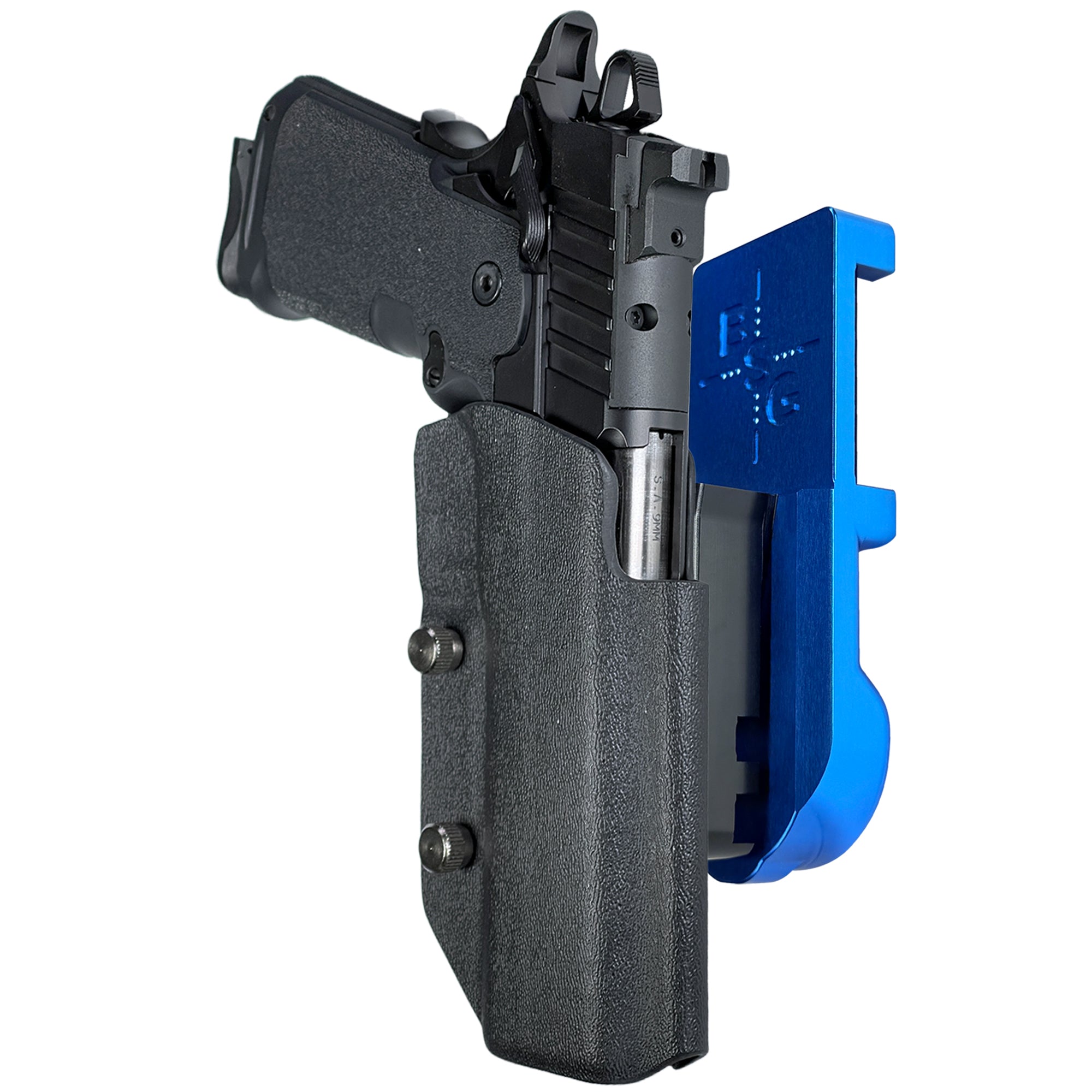 Springfield Prodigy 5'' IPSC/USPA Quick Mount Holster with Blue Belt Attachment, Black Holster Shell