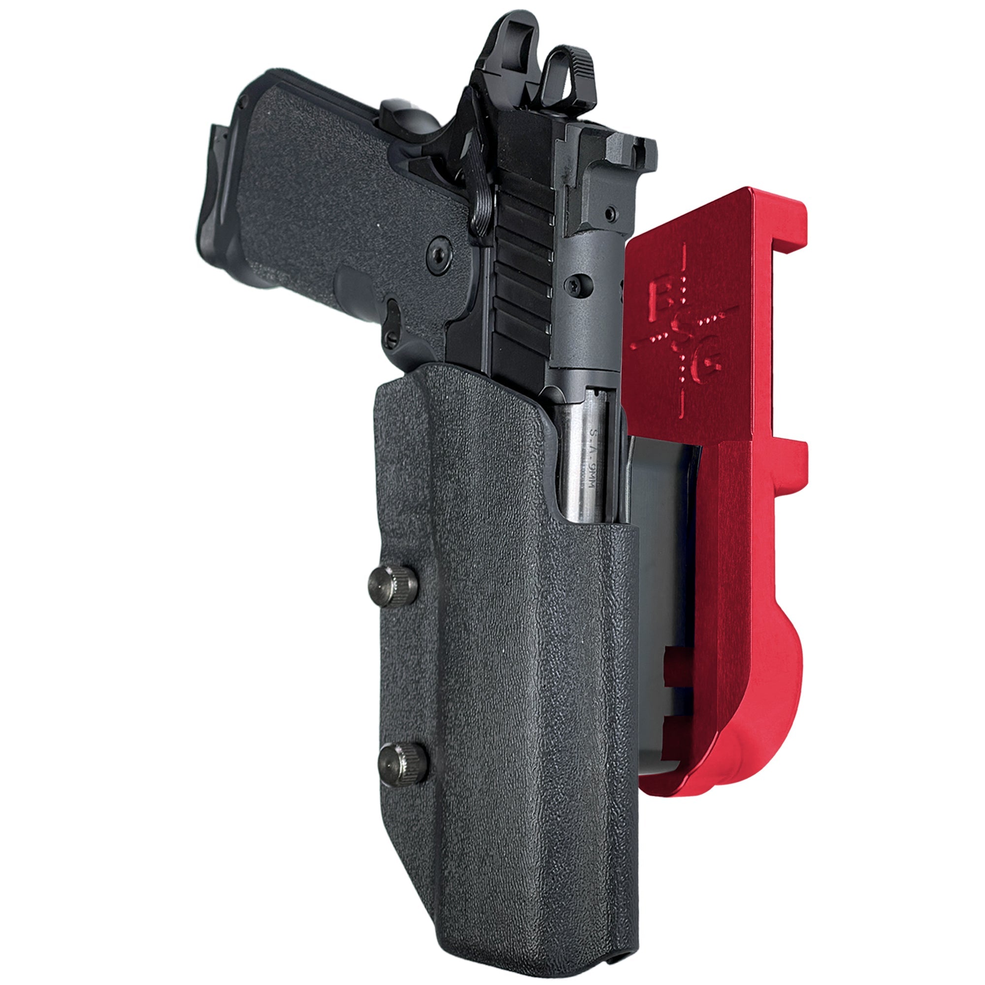 Springfield Prodigy 5'' IPSC/USPA Quick Mount Holster with Red Belt Attachment, Black Holster Shell