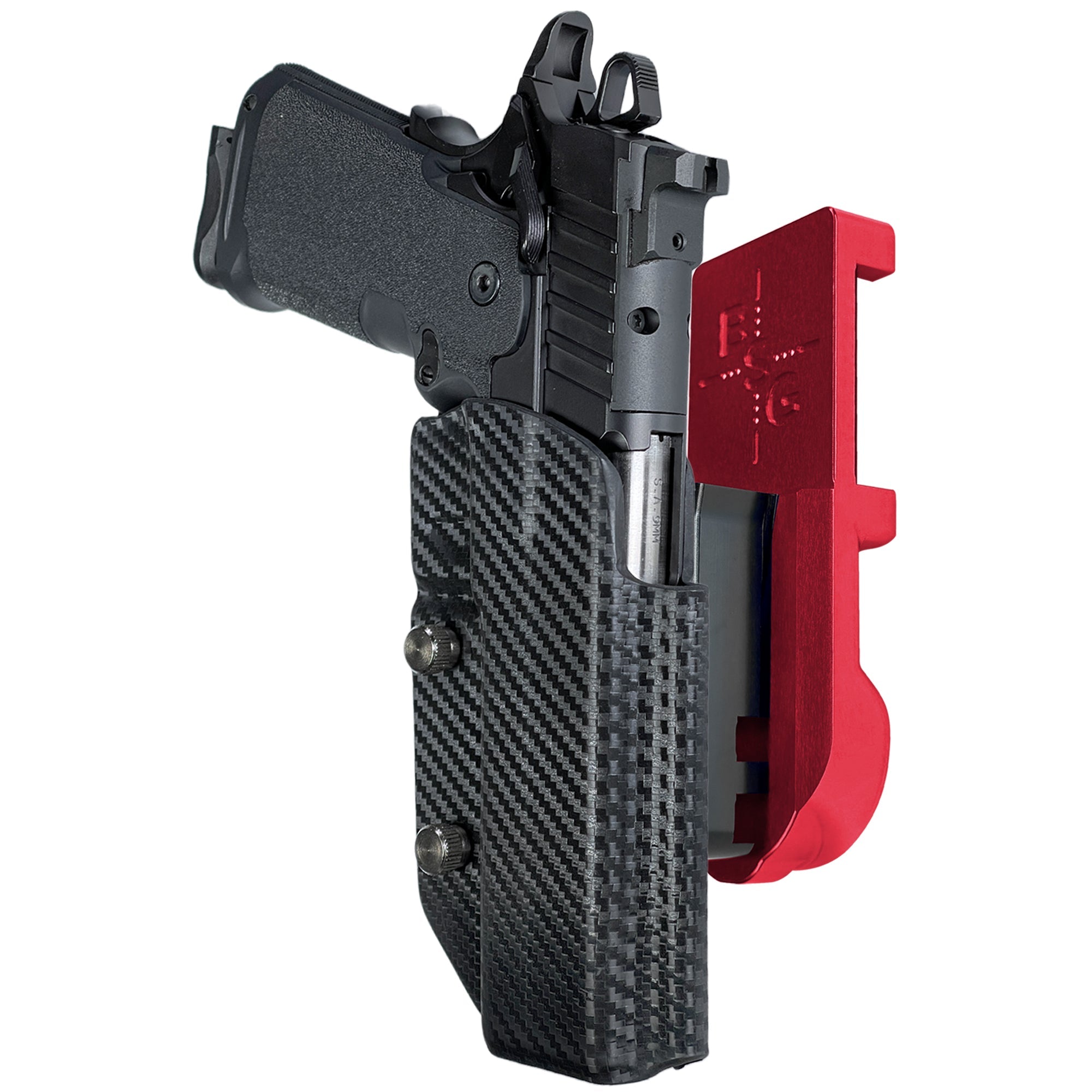 Springfield Prodigy 5'' IPSC/USPA Quick Mount Holster with Red Belt Attachment, Carbon Fiber Holster Shell