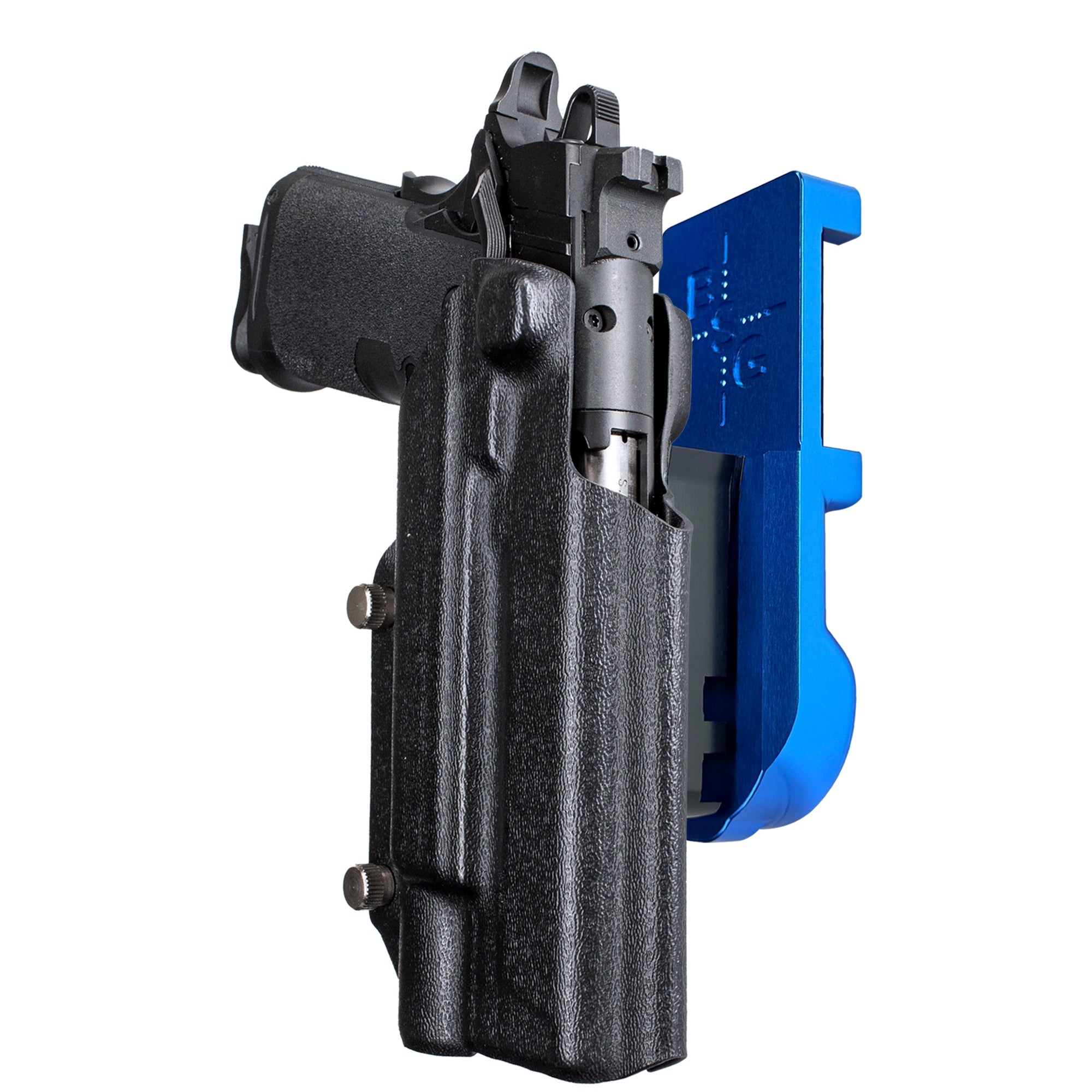 Springfield Prodigy 5 X300UA IPSC/USPA Quick Mount Holster with Blue Belt Attachment, Black Holster Shell