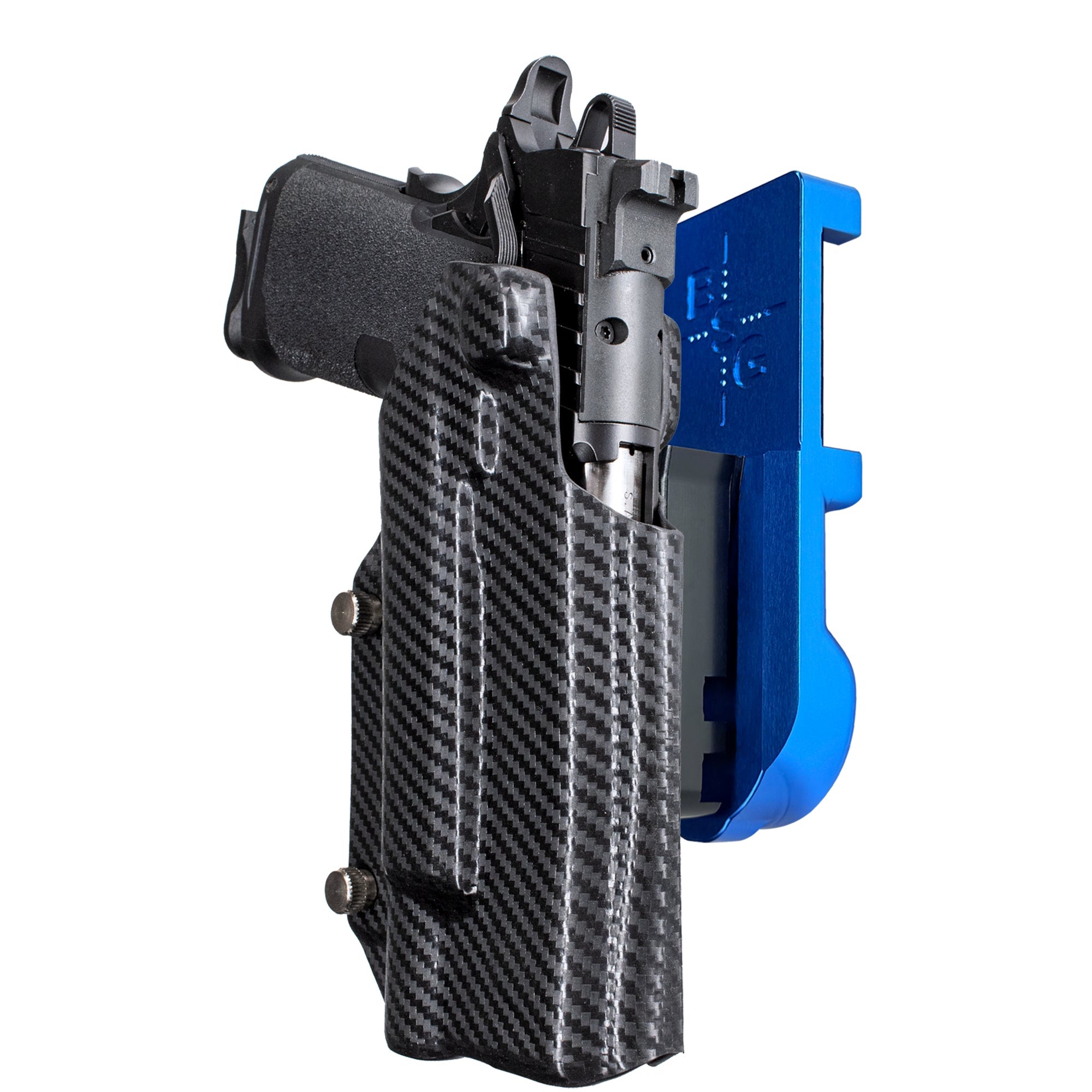 Springfield Prodigy 5 X300UA IPSC/USPA Quick Mount Holster with Blue Belt Attachment, Carbon Fiber Holster Shell