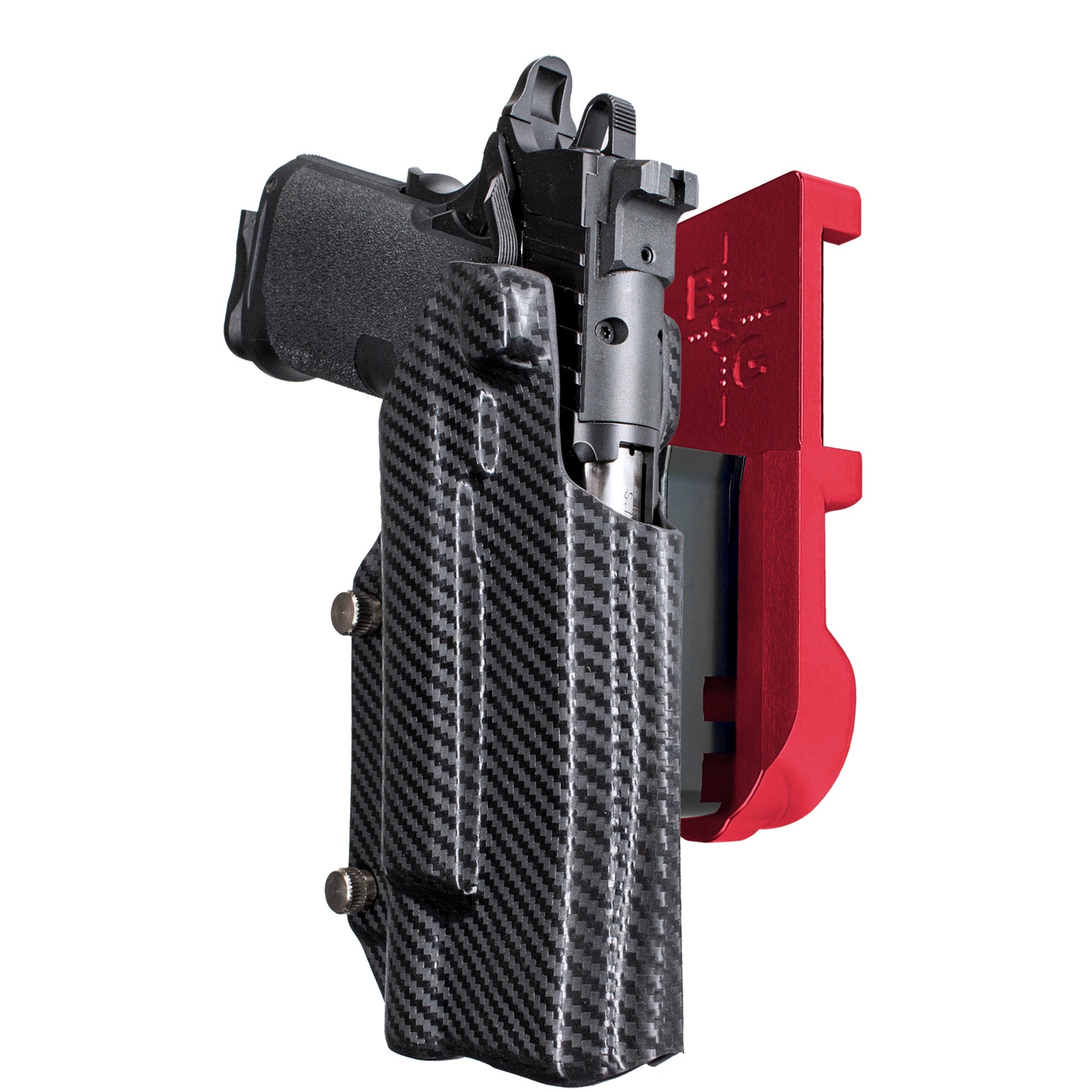 Springfield Prodigy 5 X300UA IPSC/USPA Quick Mount Holster with Red Belt Attachment, Carbon Fiber Holster Shell