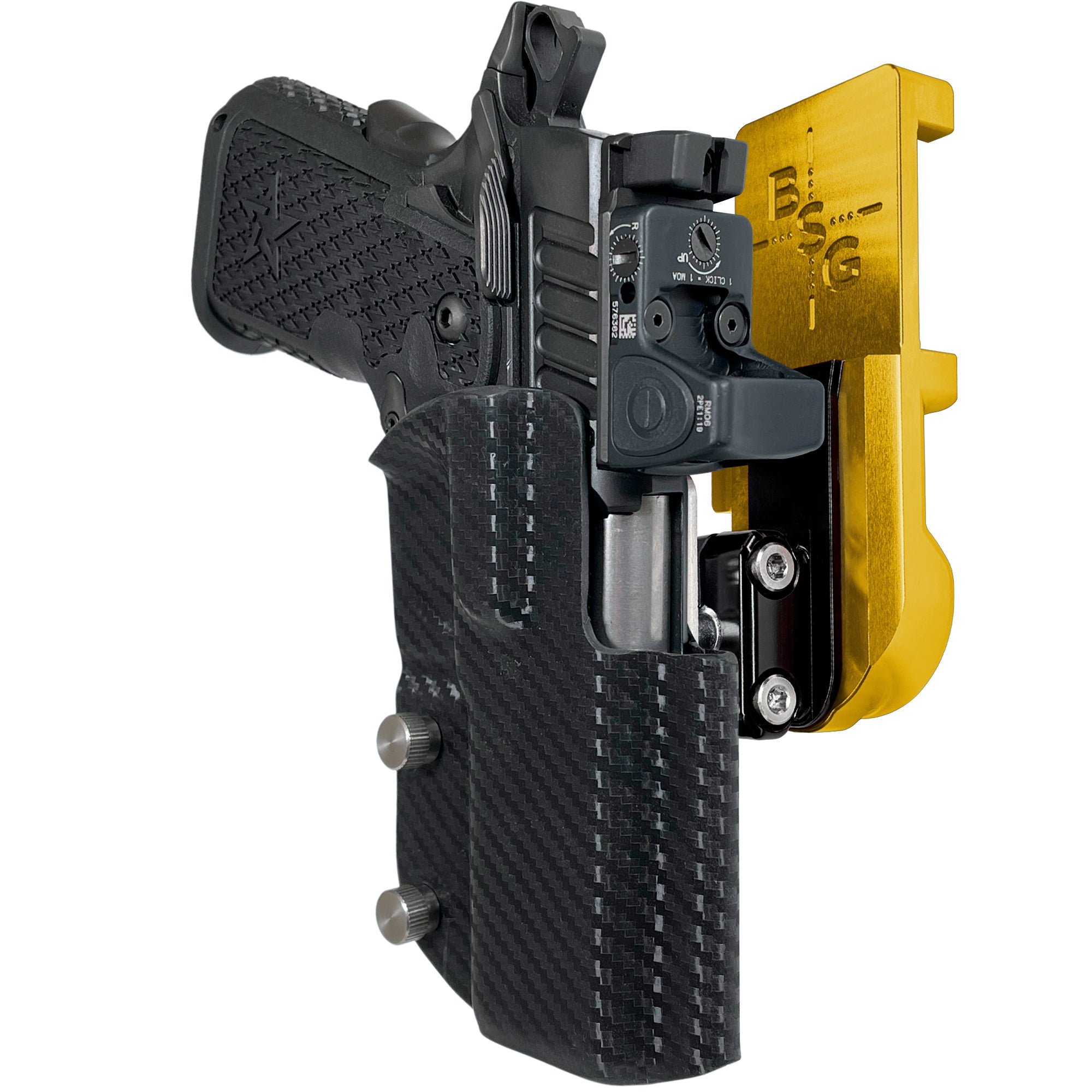 Staccato C2 IPSC/USPA Quick Mount Ball Joint Holster with 24K Gold Belt Attachment, Carbon Fiber Holster Shell