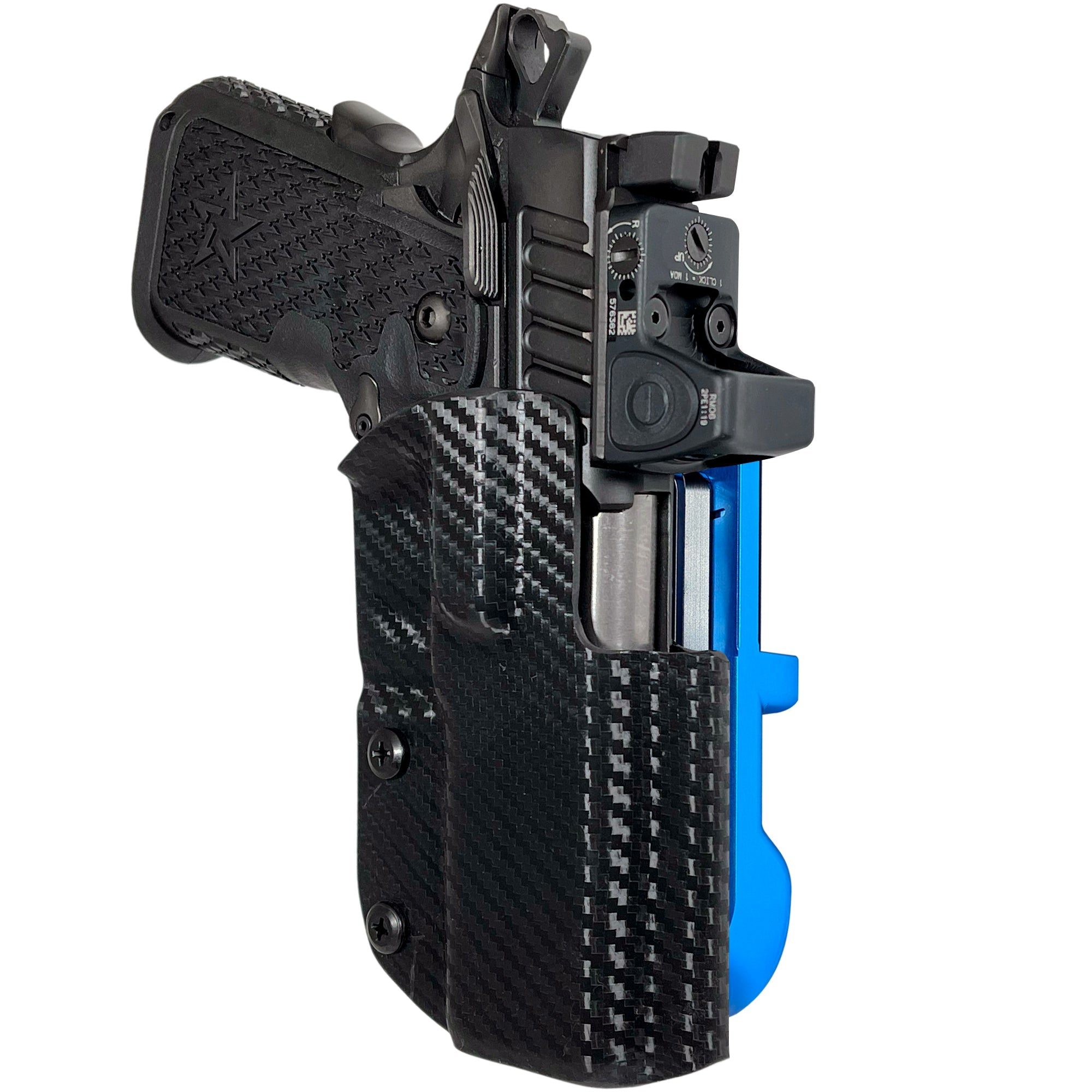 Staccato C2 IDPA Quick Mount Holster with Blue Belt Attachment, Carbon Fiber Holster Shell