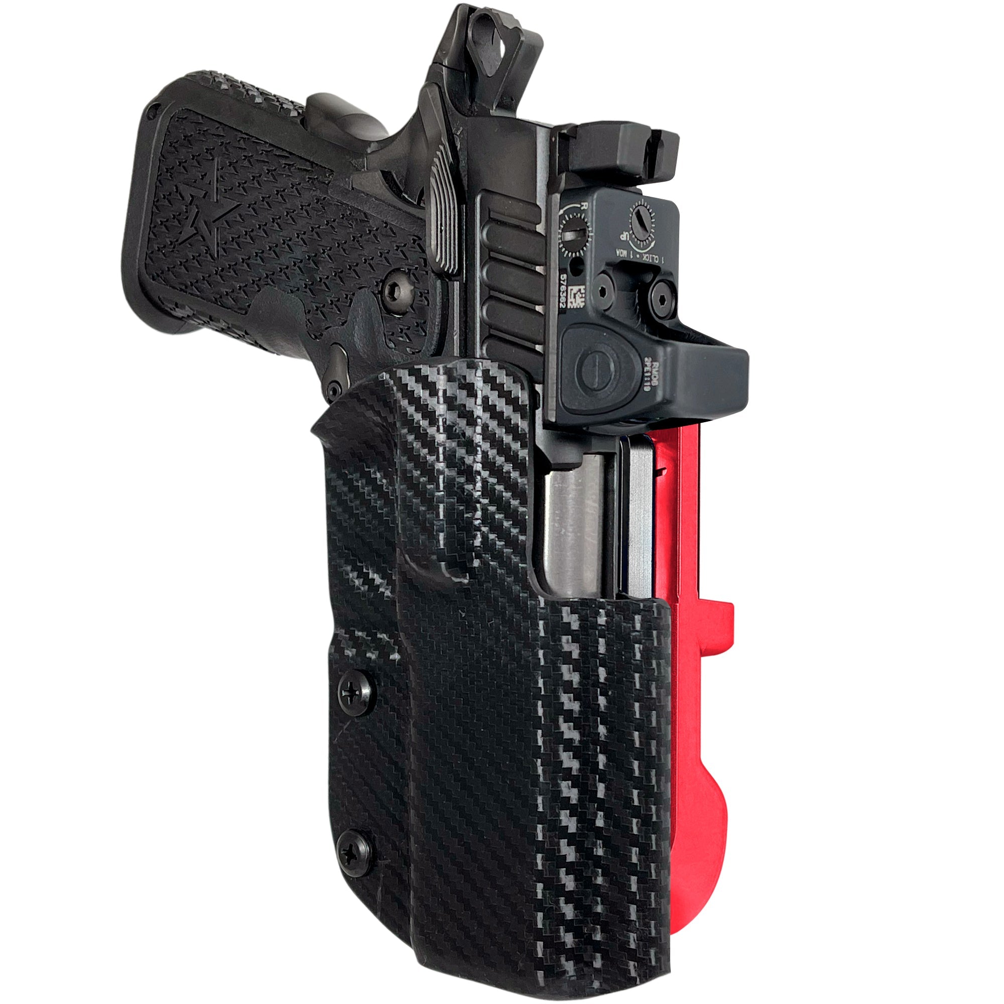 Staccato C2 IDPA Quick Mount Holster with Red Belt Attachment, Carbon Fiber Holster Shell