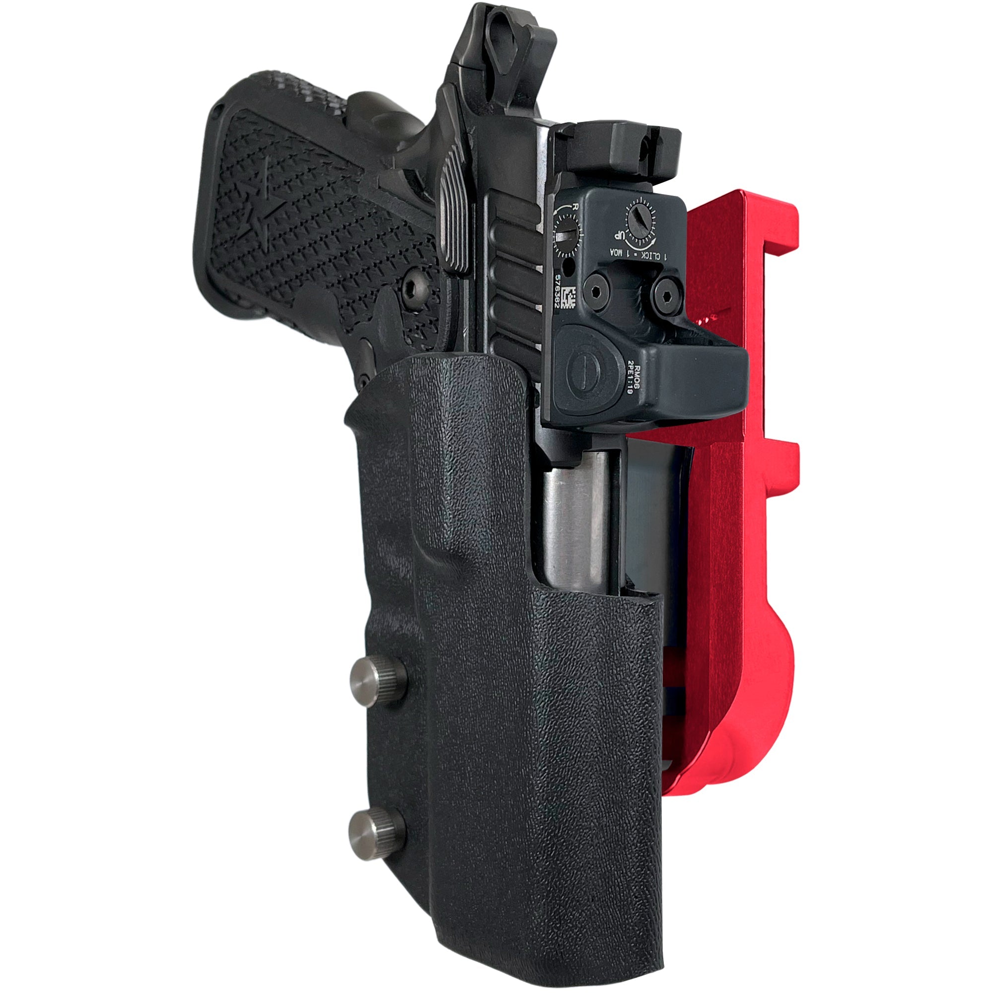 Staccato C2 IPSC/USPA Quick Mount Holster with Red Belt Attachment, Black Holster Shell