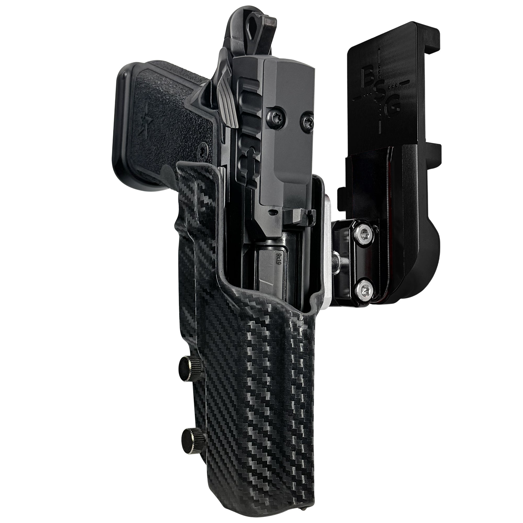 Staccato HD C4X IPSC/USPA Quick Mount Ball Joint Holster with Black Belt Attachment, Carbon Fiber Holster Shell