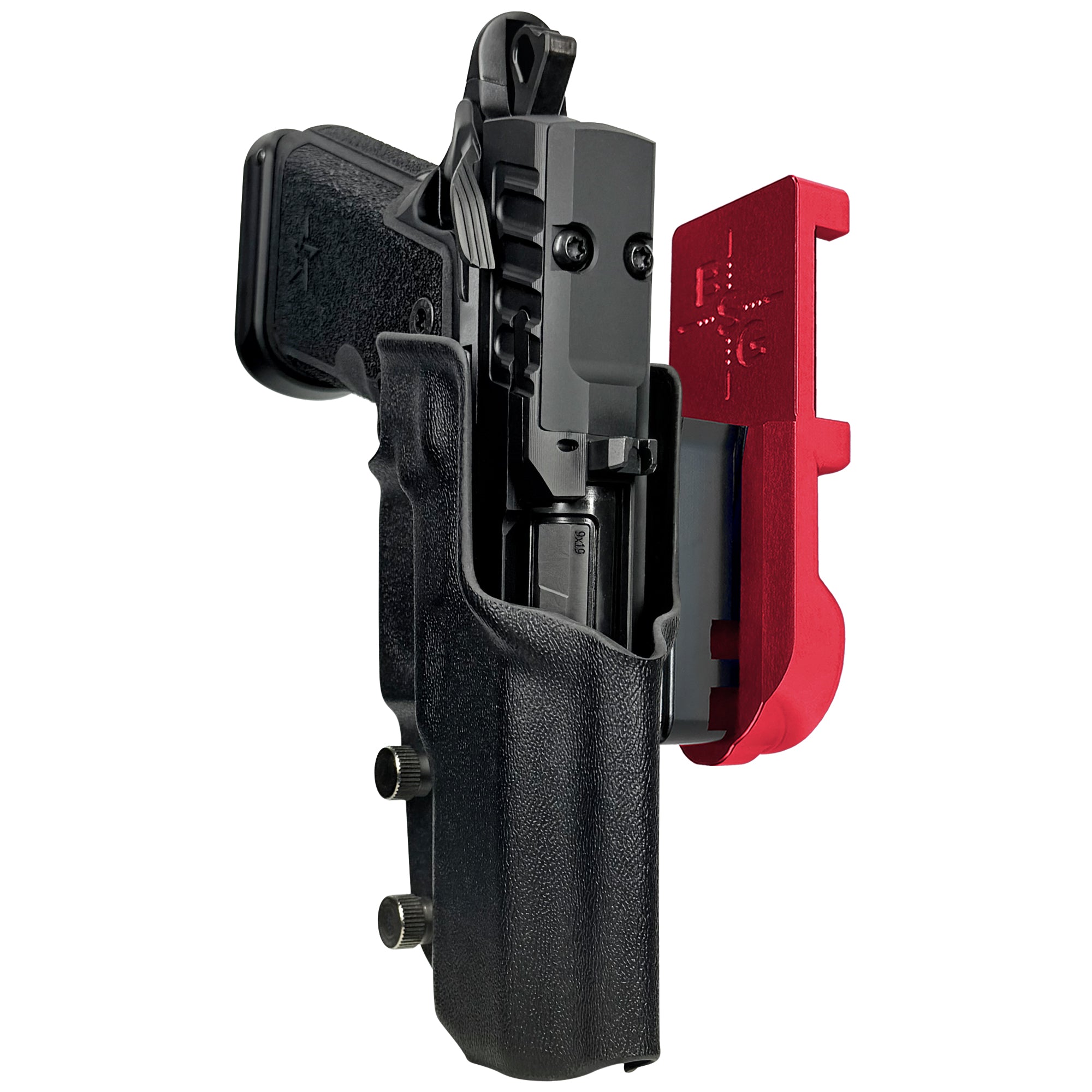 Staccato HD C4X IPSC/USPA Quick Mount Holster with Red Belt Attachment, Black Holster Shell