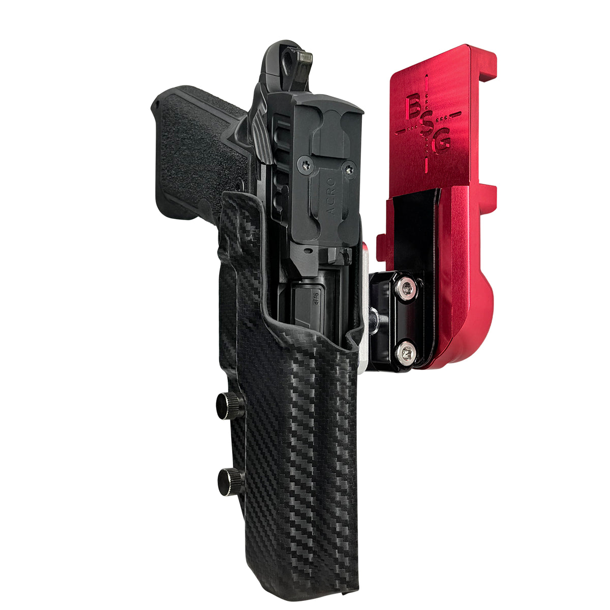 Staccato HD P4.5 IPSC/USPA Quick Mount Ball Joint Holster with Red Belt Attachment, Carbon Fiber Holster Shell