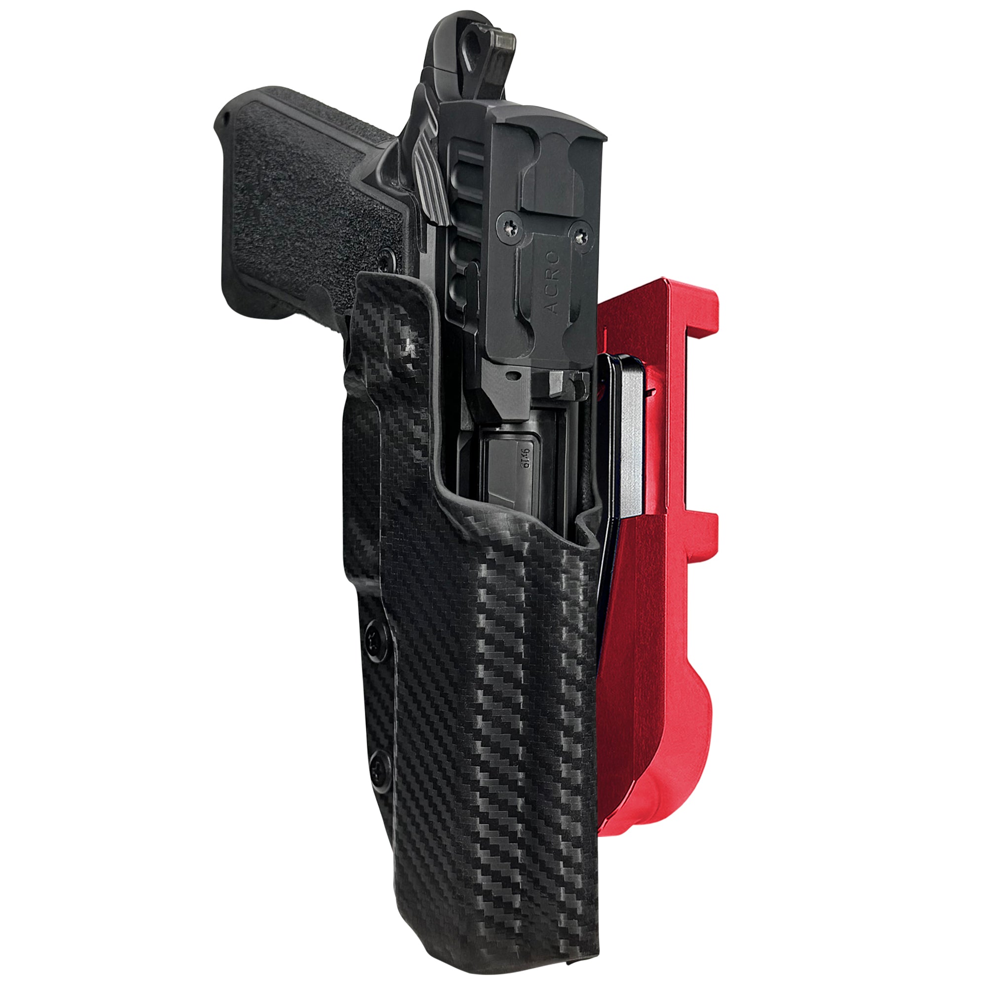 Staccato HD P4.5 IDPA Quick Mount Holster with Red Belt Attachment, Carbon Fiber Holster Shell