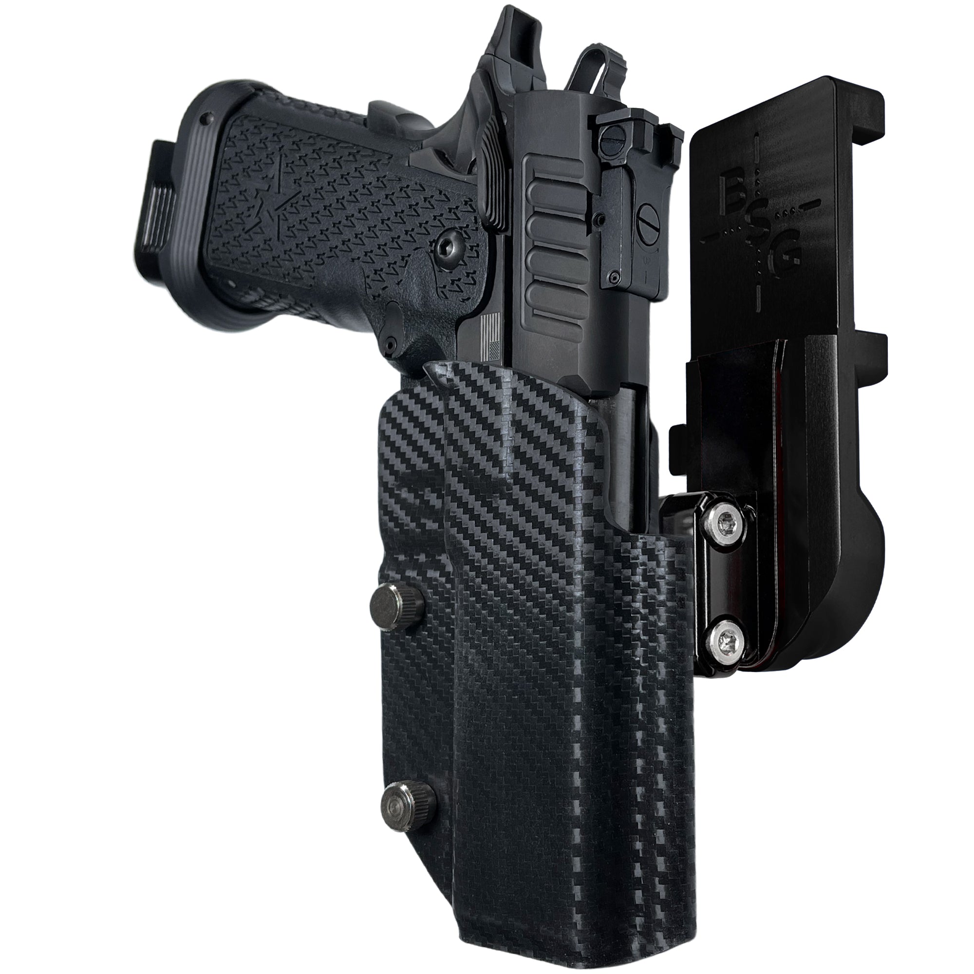Staccato P IPSC/USPA Quick Mount Ball Joint Holster with Black Belt Attachment, Carbon Fiber Holster Shell