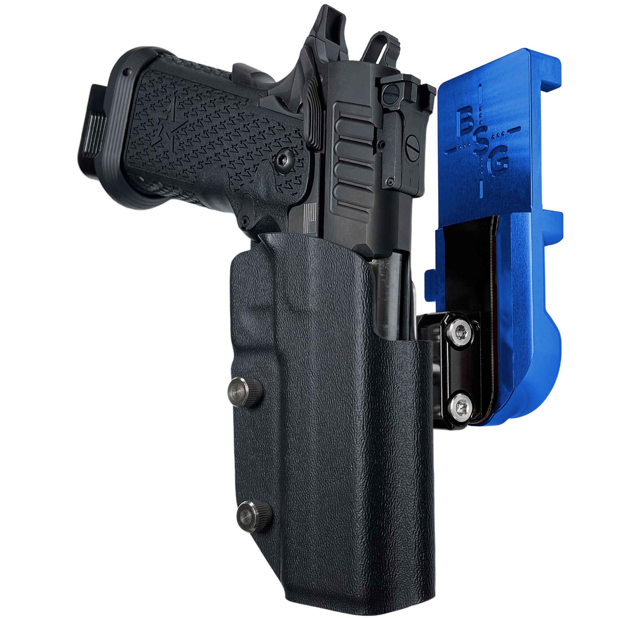 Staccato P IPSC/USPA Quick Mount Ball Joint Holster with Blue Belt Attachment, Black Holster Shell