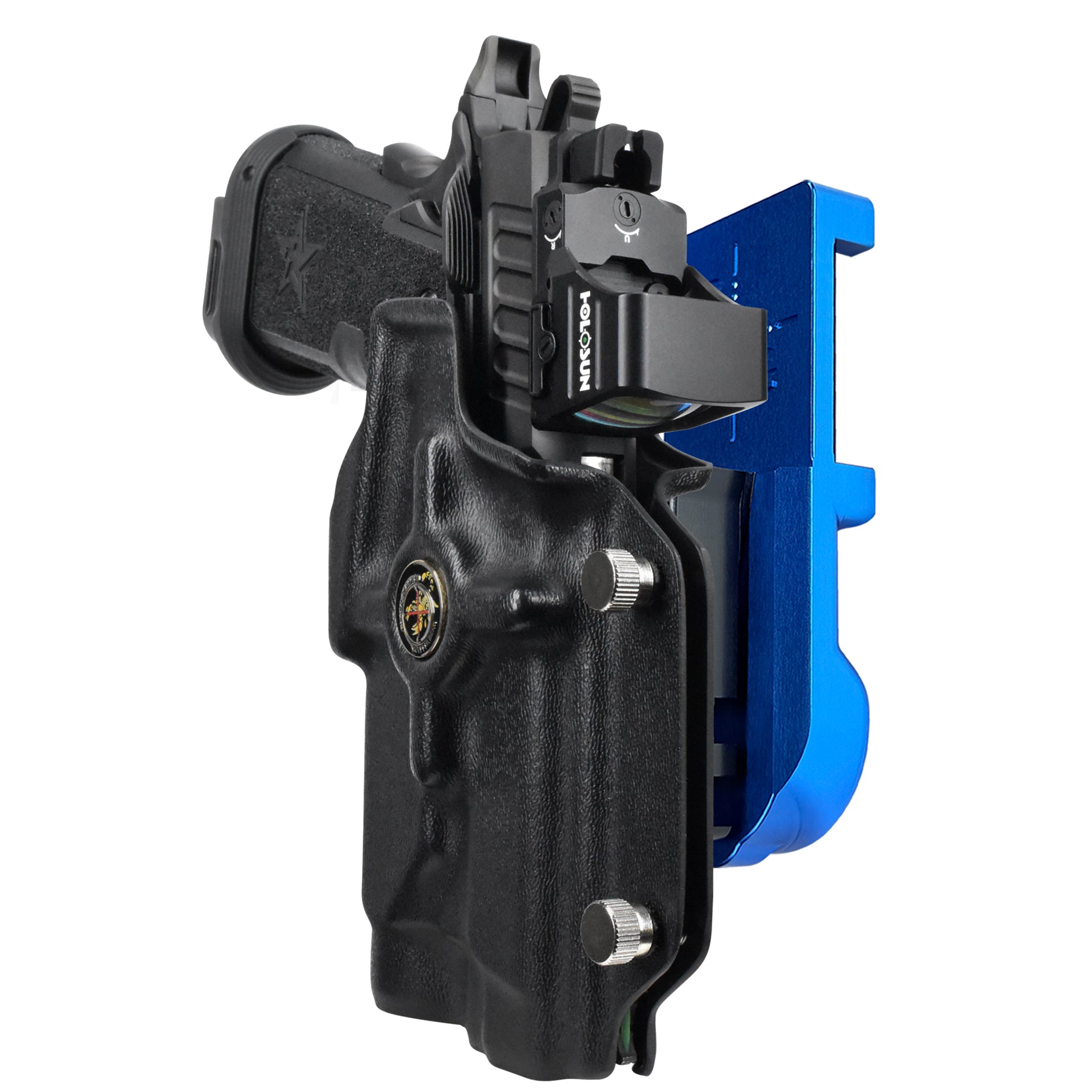 Staccato P - P.ID IPSC/USPA Quick Mount Holster with Blue Belt Attachment, Black Holster Shell