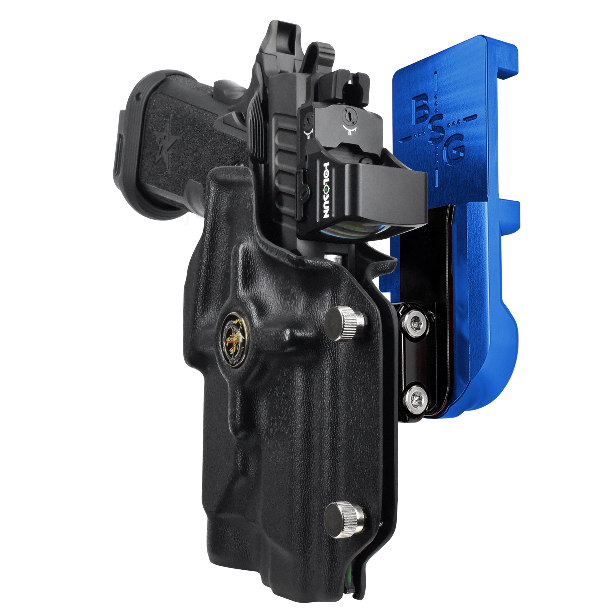 Staccato P - P.ID IPSC/USPA Quick Mount Ball Joint Holster with Blue Belt Attachment, Black Holster Shell