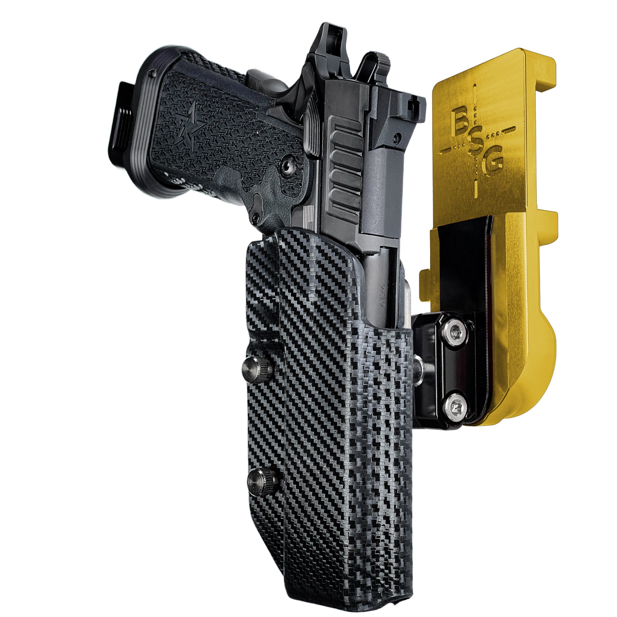 Staccato XC IPSC/USPA Quick Mount Ball Joint Holster with 24K Gold Belt Attachment, Carbon Fiber Holster Shell