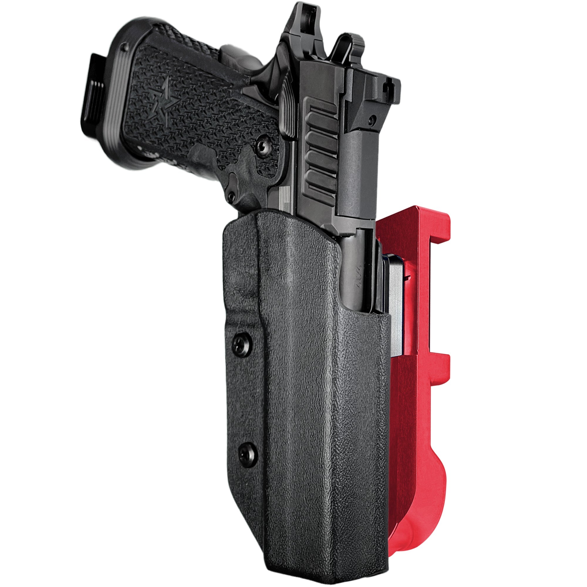 Staccato XC IDPA Quick Mount Holster with Red Belt Attachment, Black Holster Shell