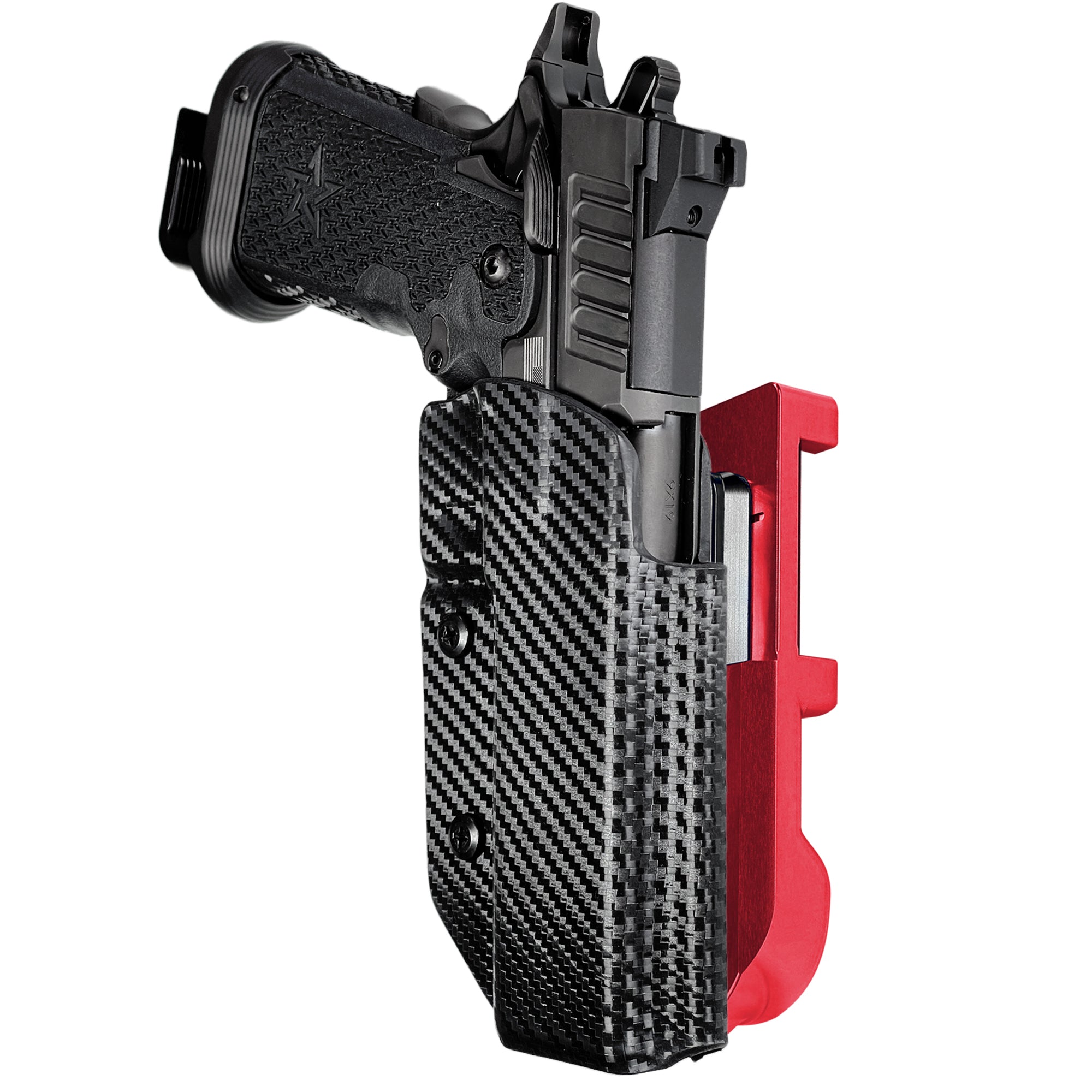 Staccato XC IDPA Quick Mount Holster with Red Belt Attachment, Carbon Fiber Holster Shell