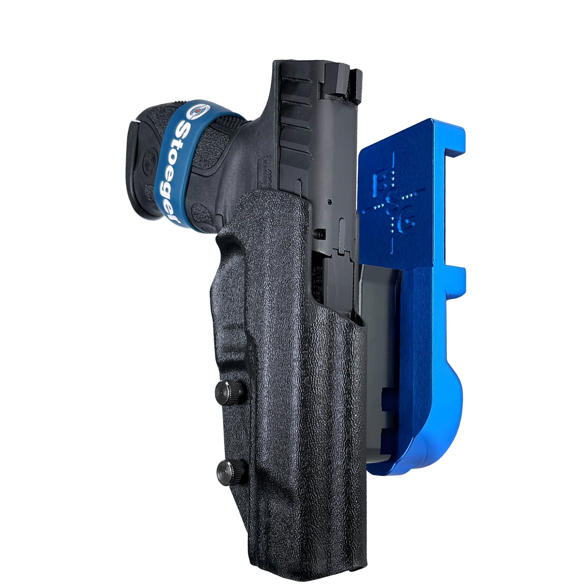 Stoeger STR-9 F IPSC/USPA Quick Mount Holster with Blue Belt Attachment, Black Holster Shell