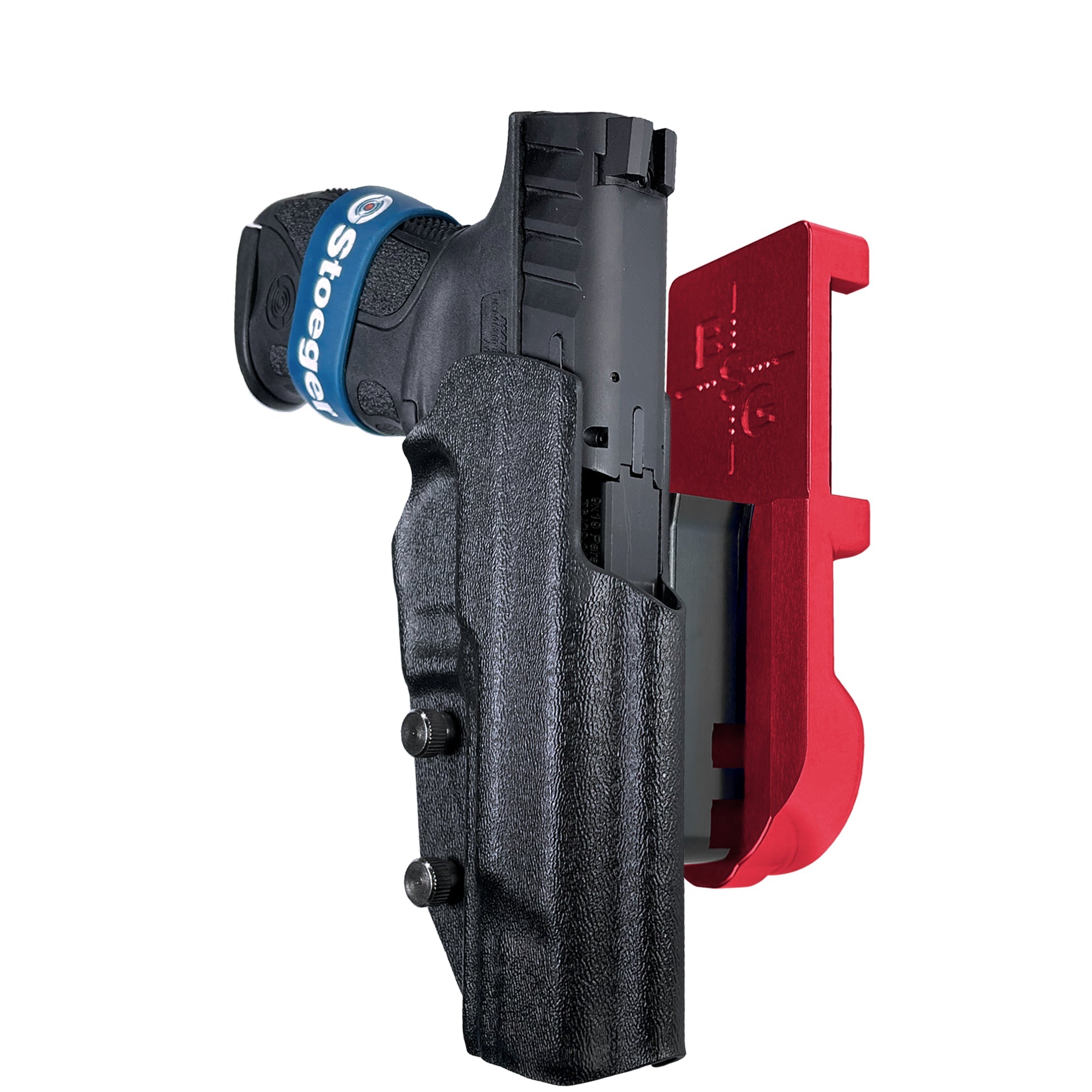 Stoeger STR-9 F IPSC/USPA Quick Mount Holster with Red Belt Attachment, Black Holster Shell