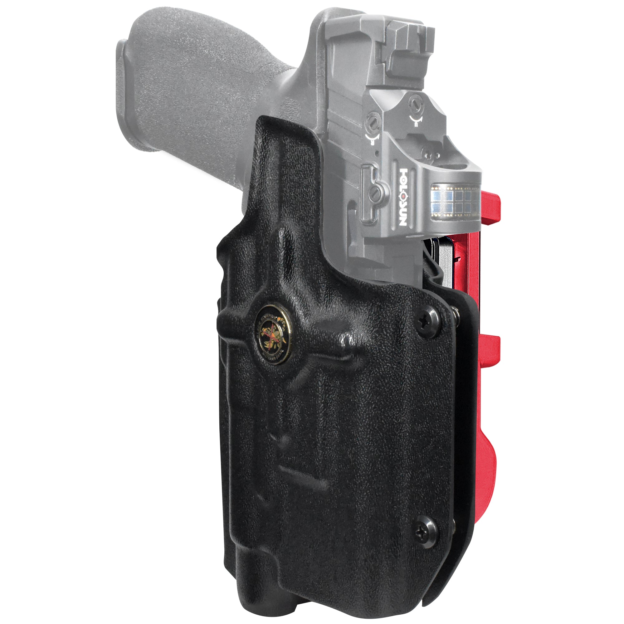 S&W M&P 5'' w/ TLR-1 HL IDPA Quick Mount Holster with Red Belt Attachment, Black Holster Shell