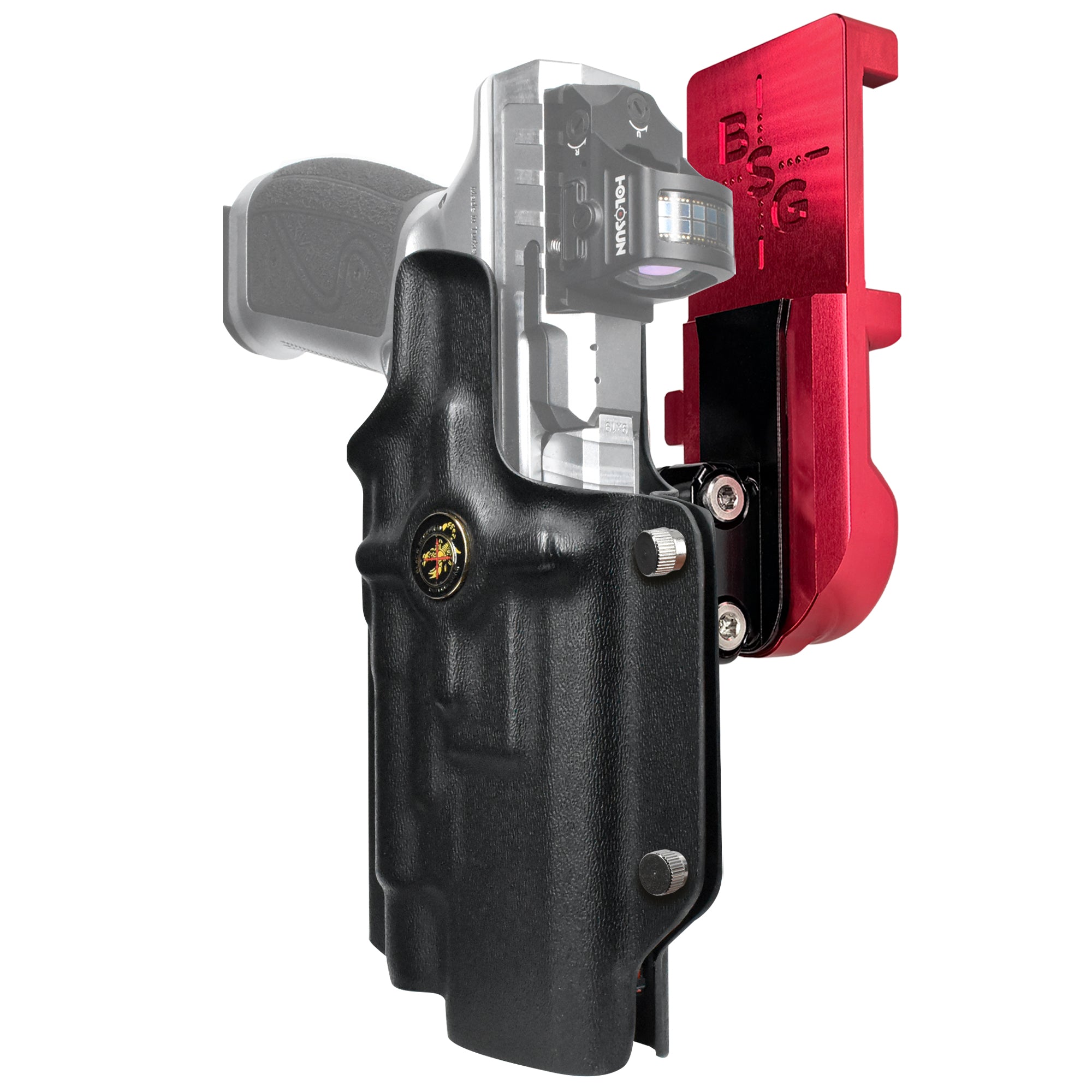 TTI Combat TLR1HL IPSC/USPA Quick Mount Ball Joint Holster with Red Belt Attachment, Black Holster Shell