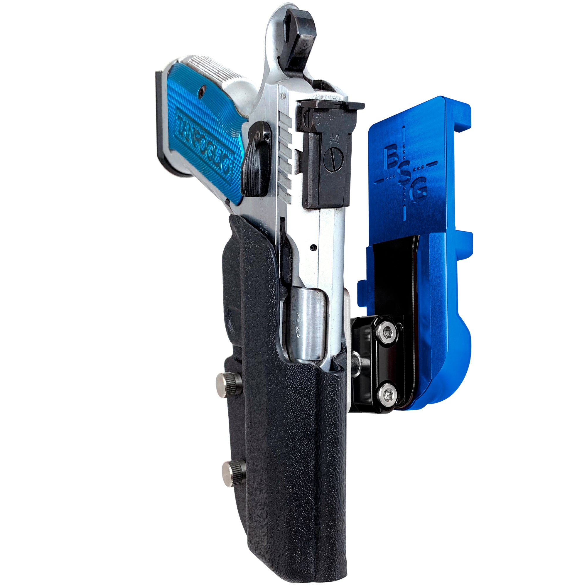 Tanfoglio Stock 2 IPSC/USPA Quick Mount Ball Joint Holster with Blue Belt Attachment, Black Holster Shell