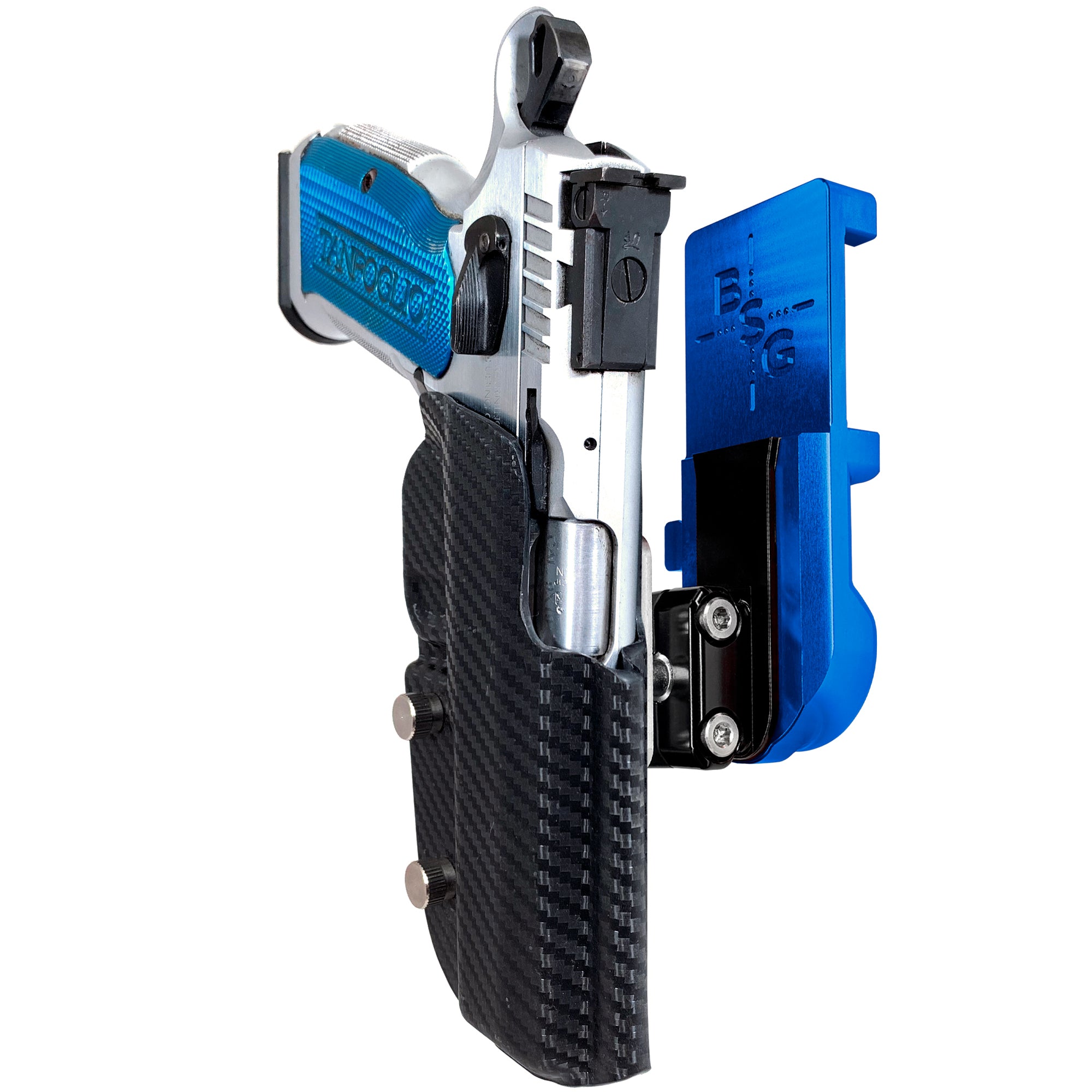 Tanfoglio Stock 2 IPSC/USPA Quick Mount Ball Joint Holster with Blue Belt Attachment, Carbon Fiber Holster Shell