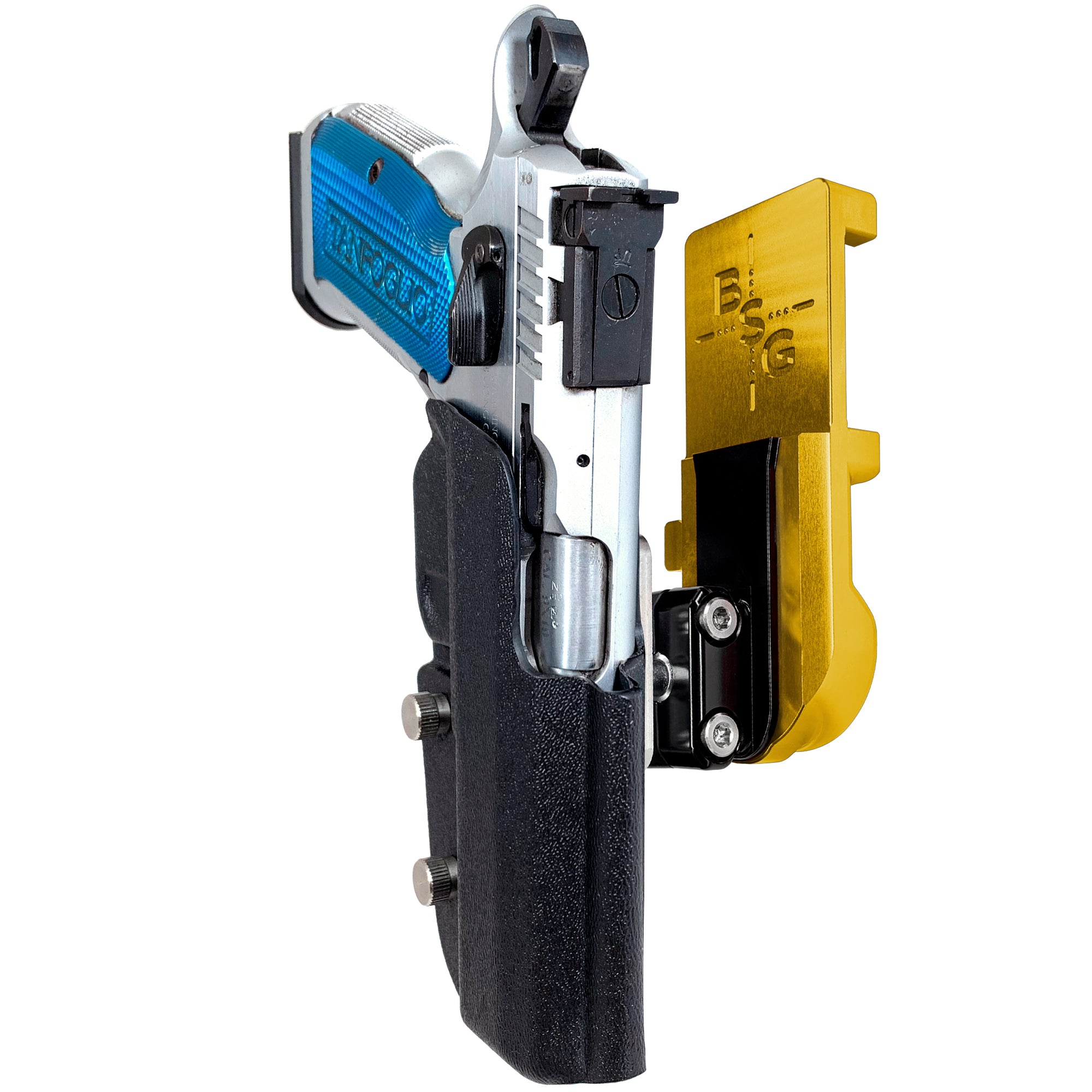 Tanfoglio Stock 2 IPSC/USPA Quick Mount Ball Joint Holster with 24K Gold Belt Attachment, Black Holster Shell