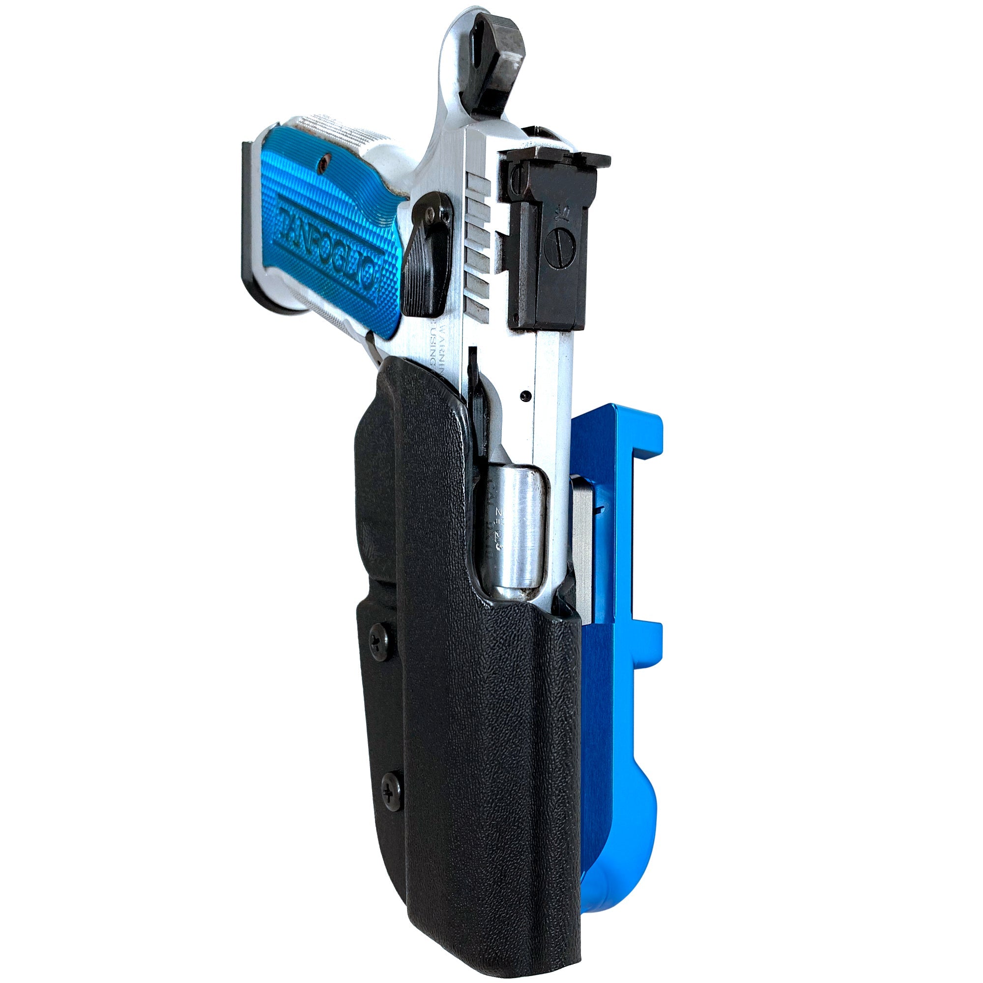 Tanfoglio Stock 2 IDPA Quick Mount Holster with Blue Belt Attachment, Black Holster Shell