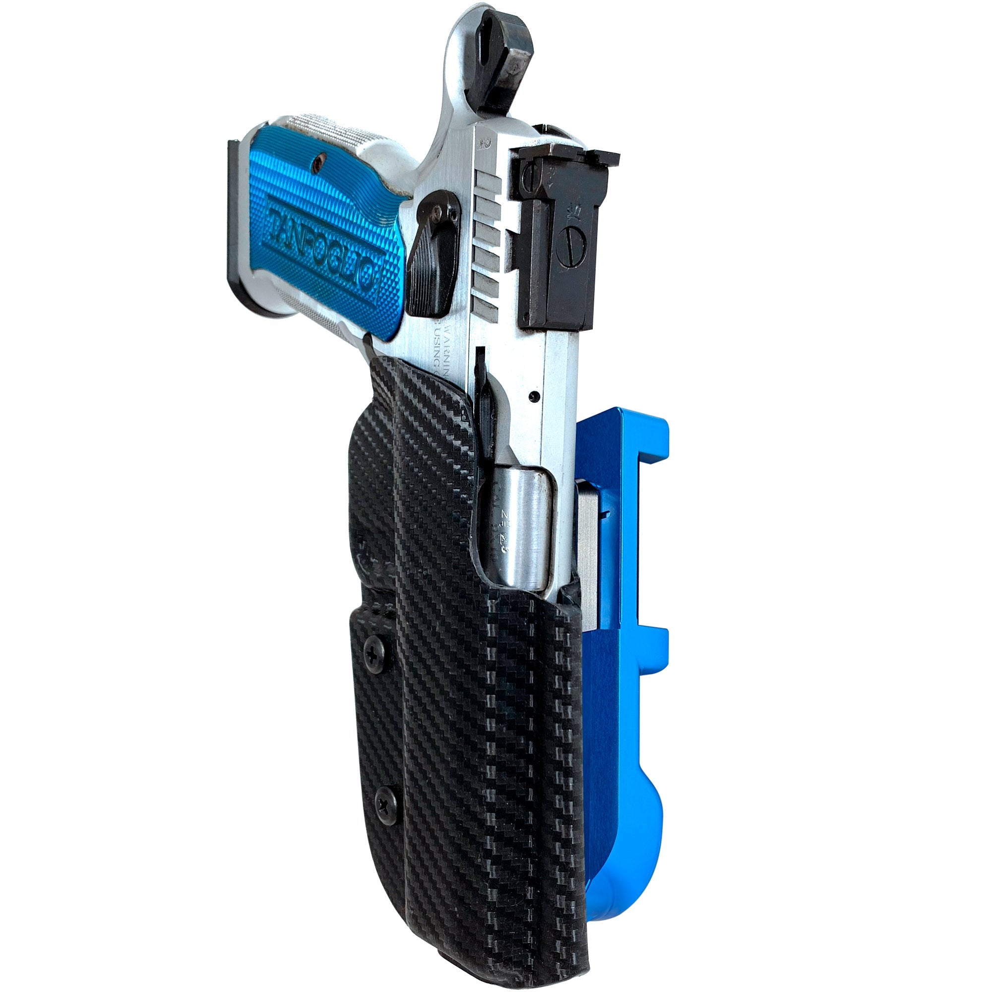 Tanfoglio Stock 2 IDPA Quick Mount Holster with Blue Belt Attachment, Carbon Fiber Holster Shell
