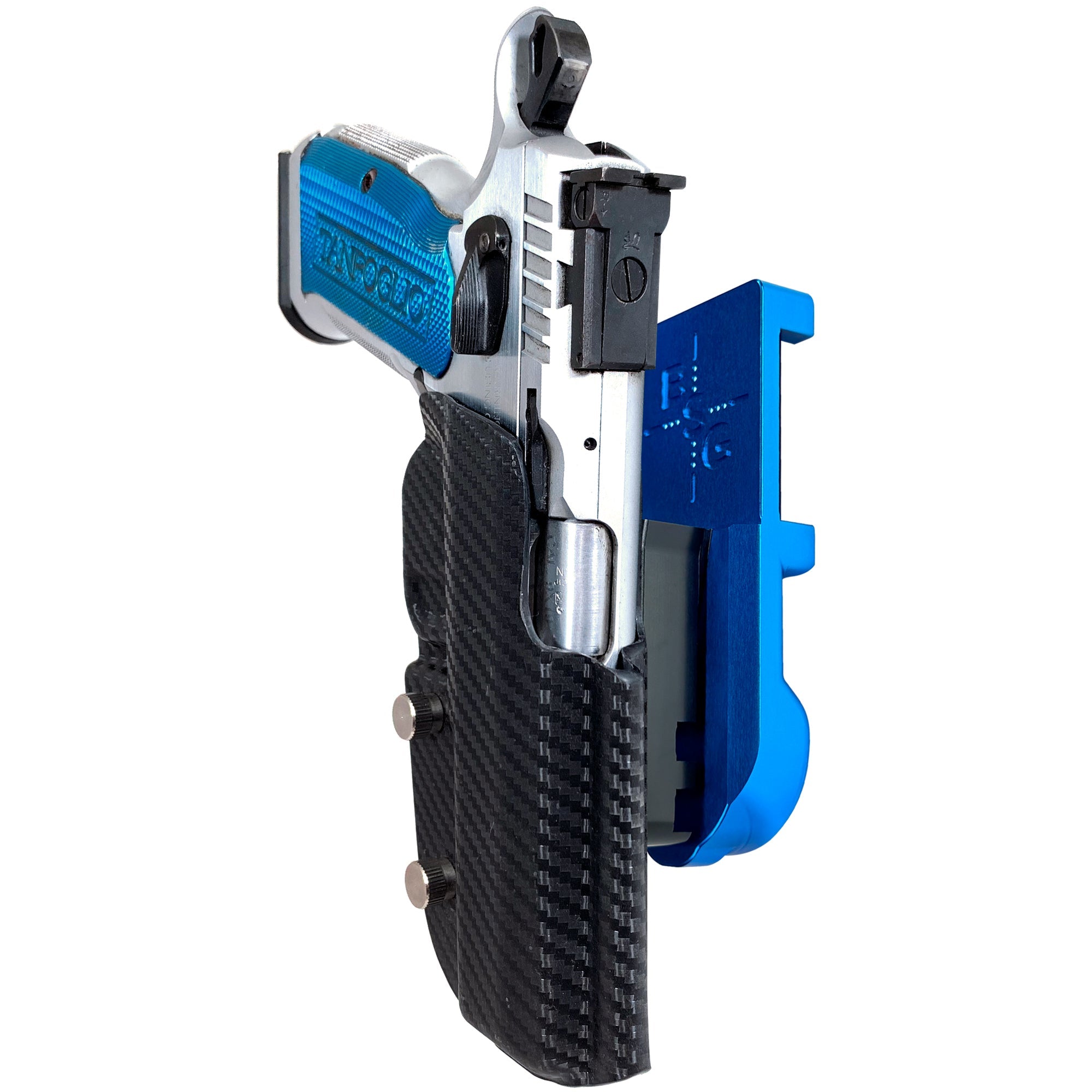 Tanfoglio Stock 2 IPSC/USPA Quick Mount Holster with Blue Belt Attachment, Carbon Fiber Holster Shell
