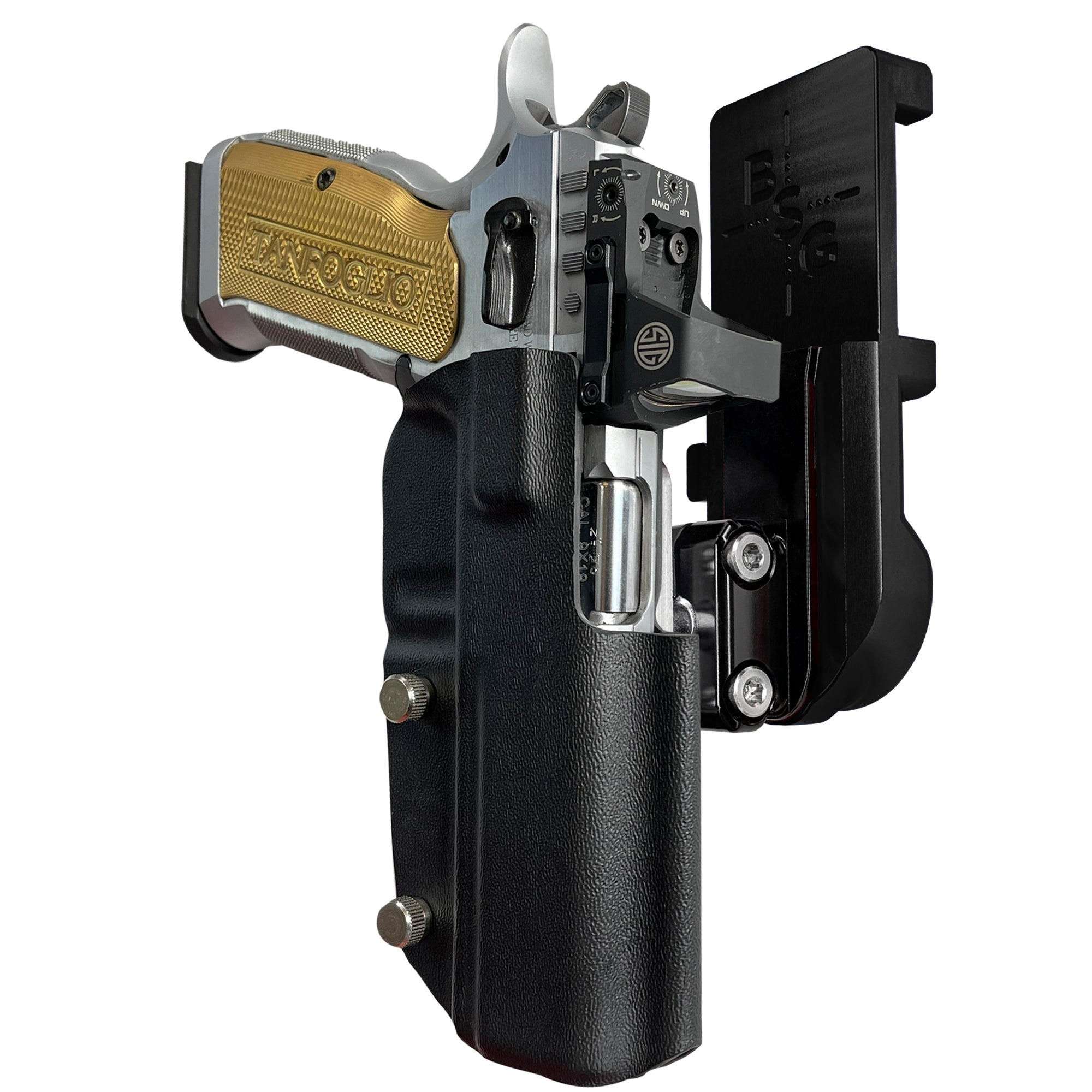 Tanfoglio Stock 3 IPSC/USPA Quick Mount Ball Joint Holster with Black Belt Attachment, Black Holster Shell
