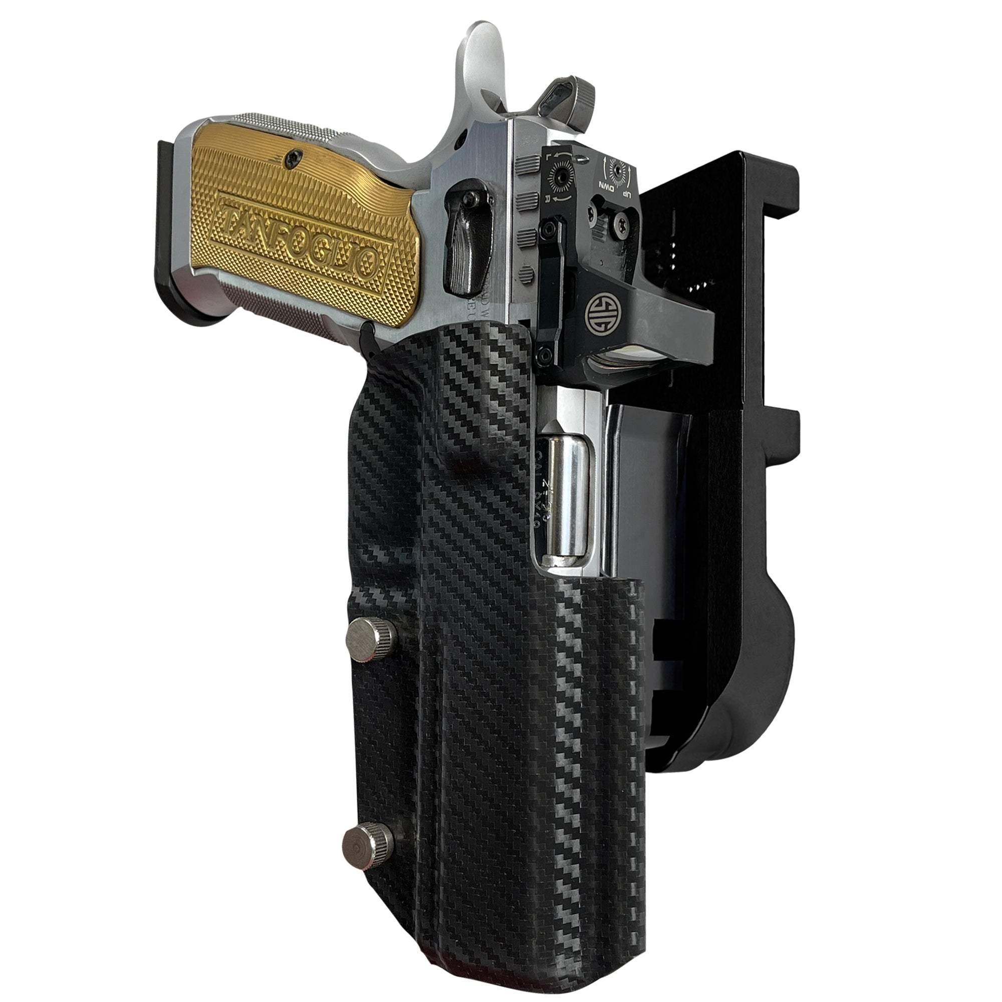 Tanfoglio Stock 3 IPSC/USPA Quick Mount Holster with Black Belt Attachment, Carbon Fiber Holster Shell