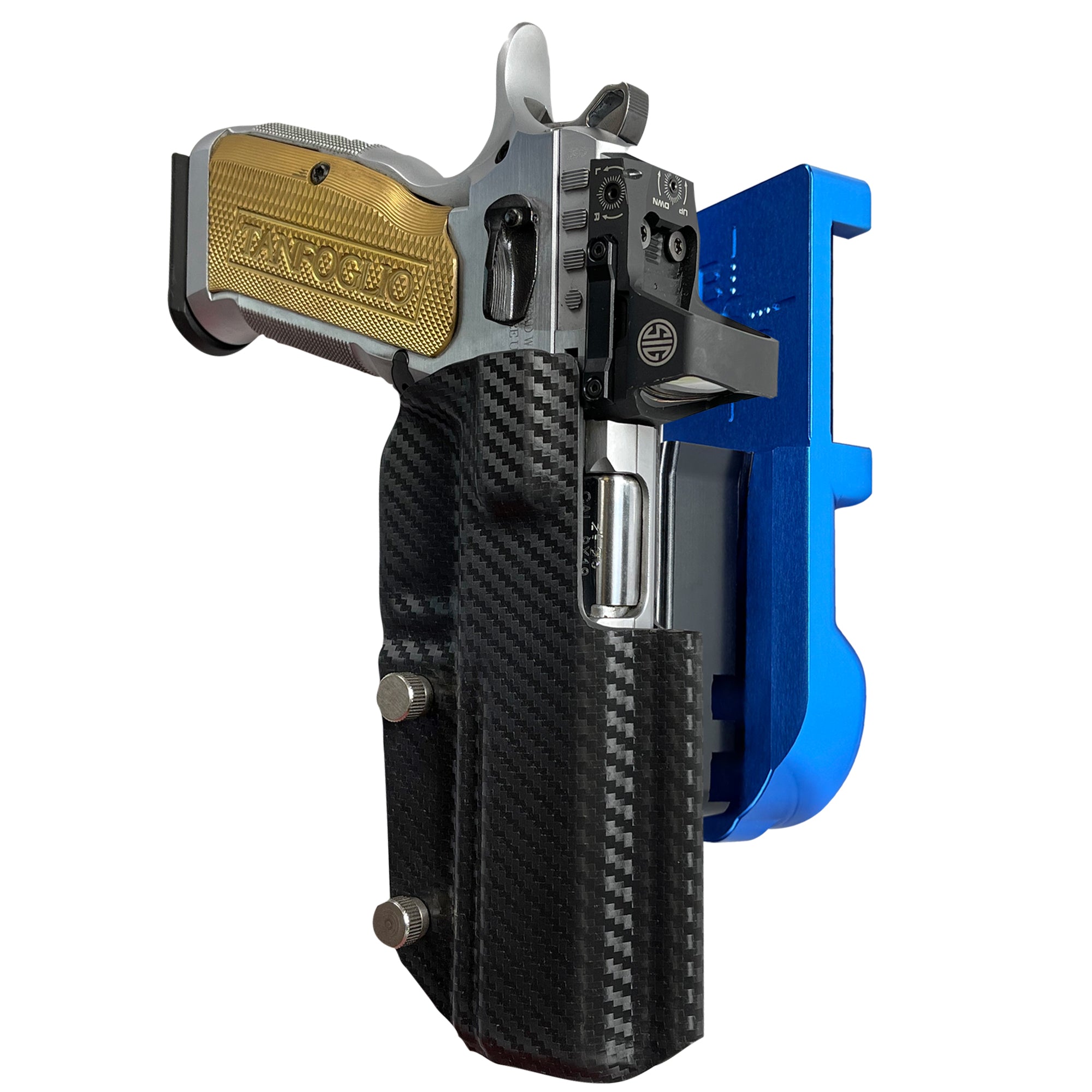 Tanfoglio Stock 3 IPSC/USPA Quick Mount Holster with Blue Belt Attachment, Carbon Fiber Holster Shell
