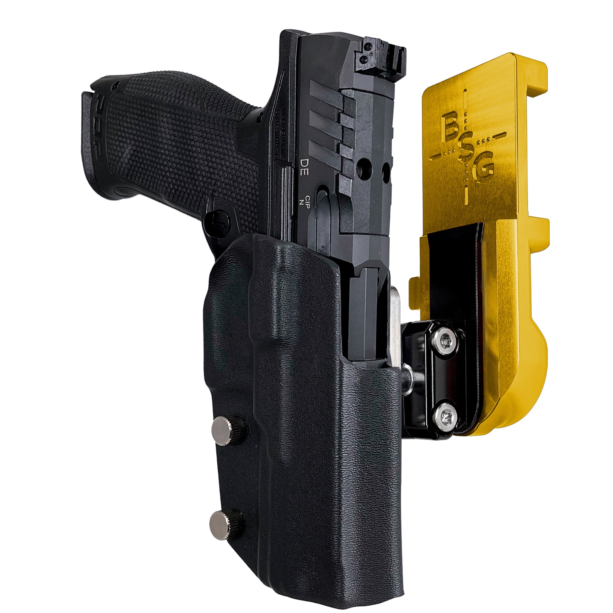 Walther PDP 5'' IPSC/USPA Quick Mount Ball Joint Holster with 24K Gold Belt Attachment, Black Holster Shell