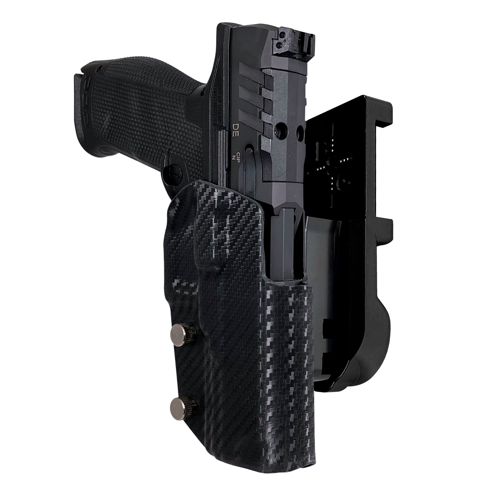 Walther PDP 4.5''' Polymer Frame IPSC/USPA Quick Mount Holster with Black Belt Attachment, Carbon Fiber Holster Shell