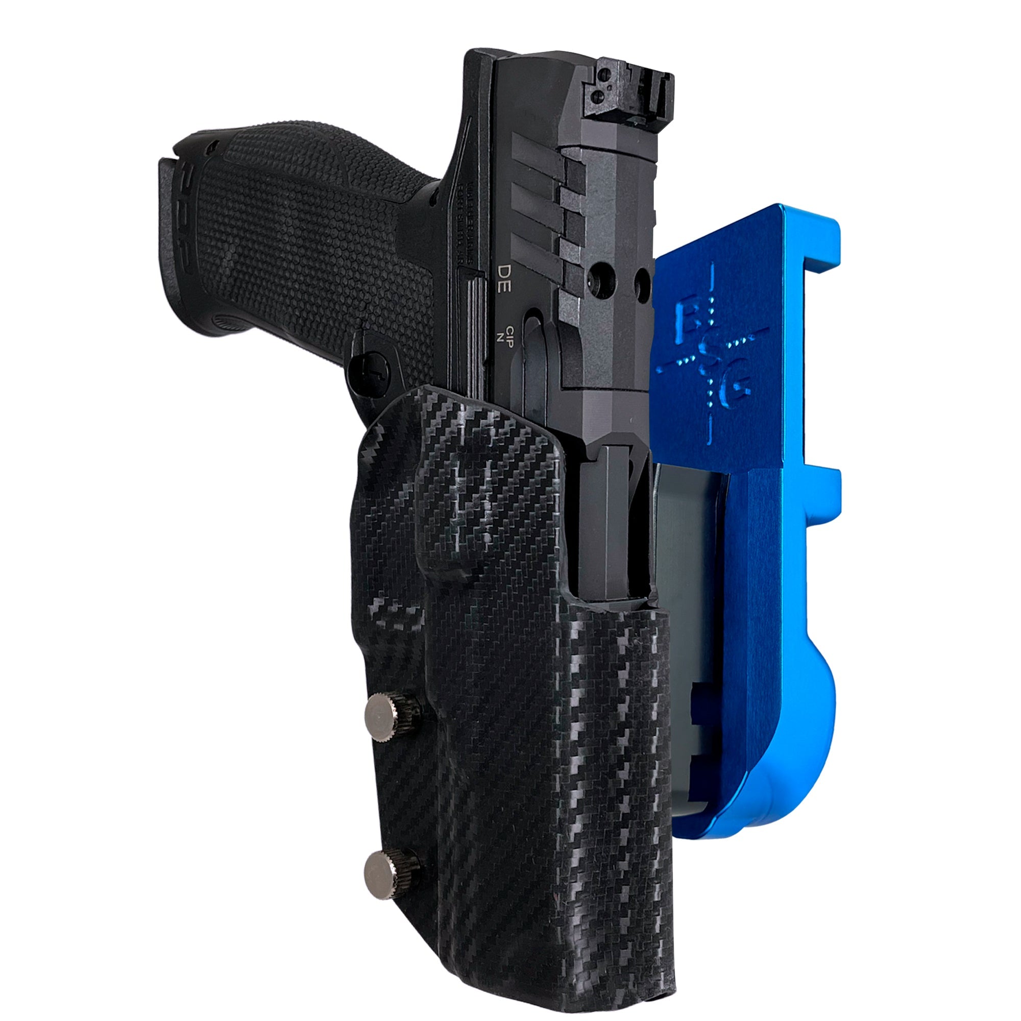 Walther PDP 4.5''' Polymer Frame IPSC/USPA Quick Mount Holster with Blue Belt Attachment, Carbon Fiber Holster Shell