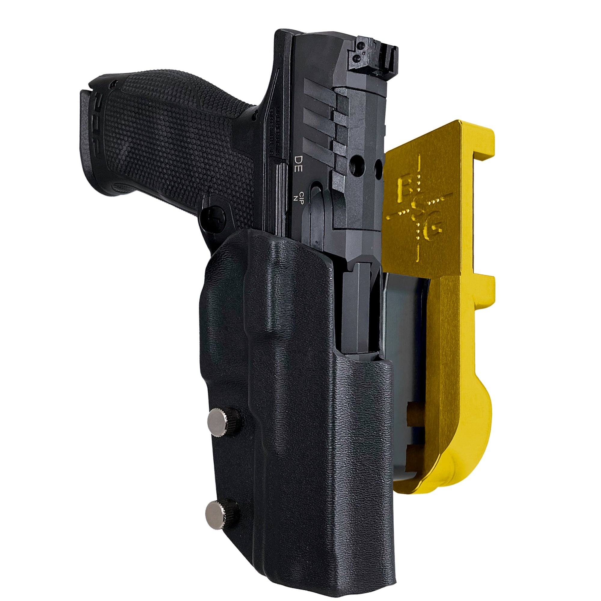 Walther PDP 4.5''' Polymer Frame IPSC/USPA Quick Mount Holster with 24K Gold Belt Attachment, Black Holster Shell