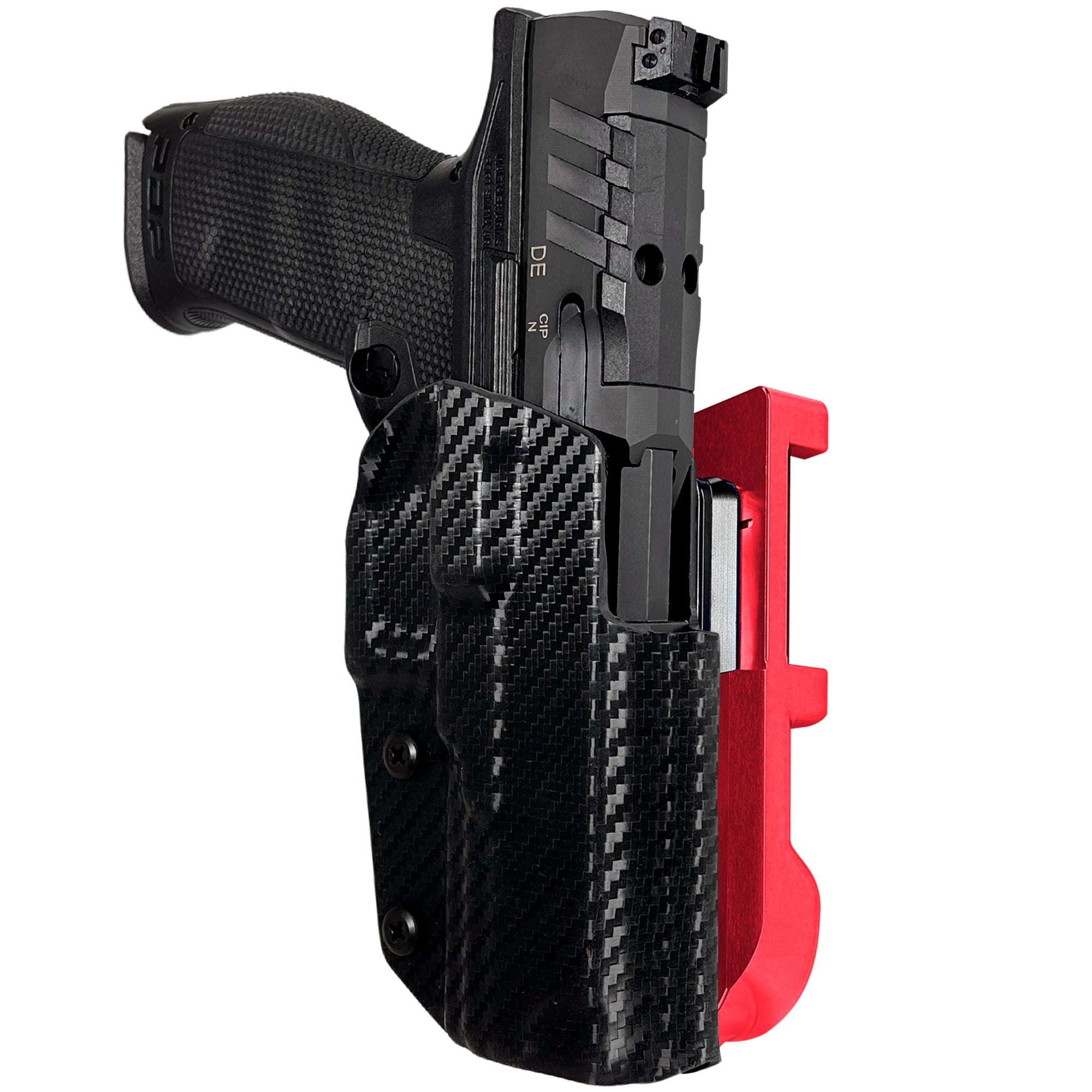 Walther PDP 5'' IDPA Quick Mount Holster with Red Belt Attachment, Carbon Fiber Holster Shell