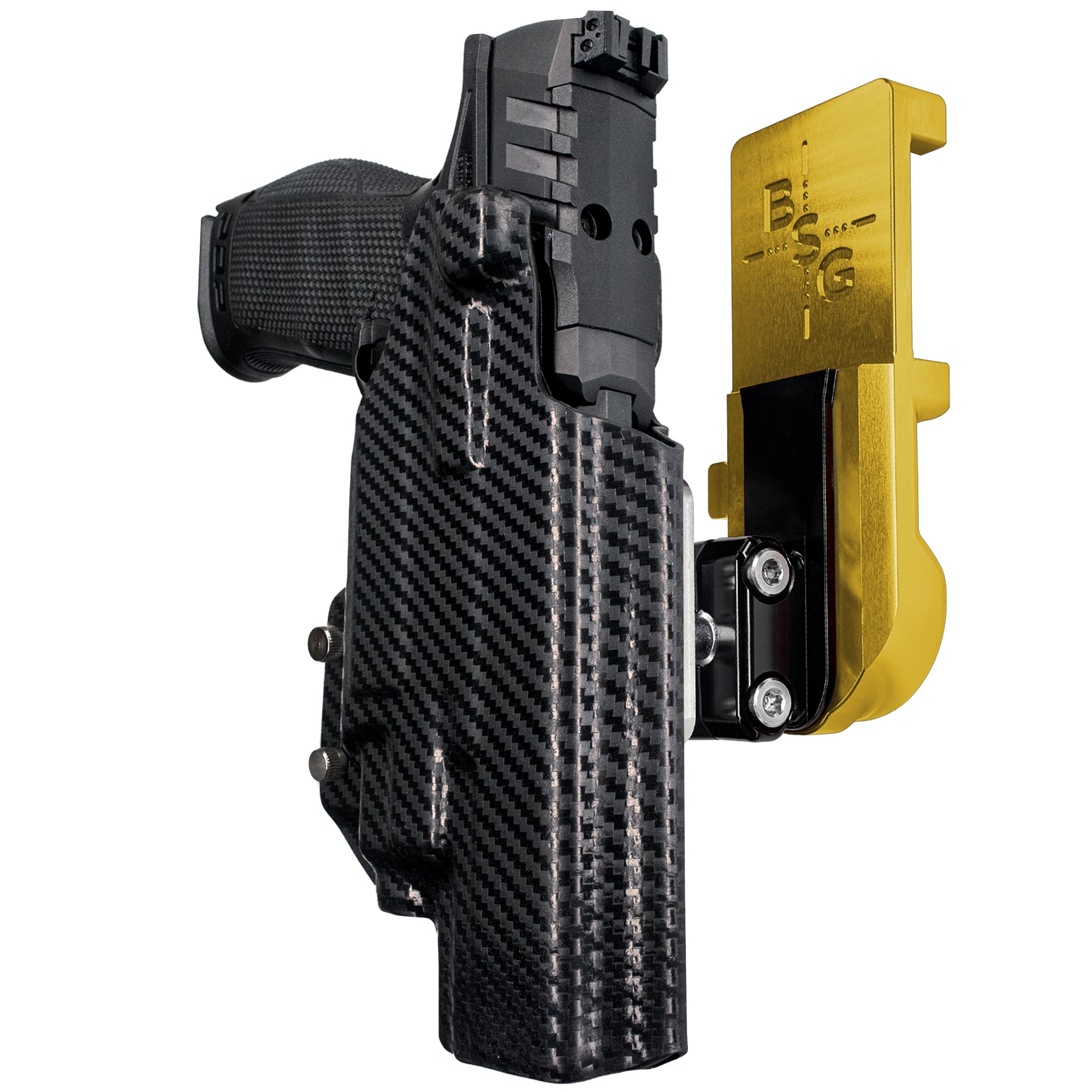 Walther PDP 5'' TLR-7/8 IPSC/USPA Quick Mount Ball Joint Holster with 24K Gold Belt Attachment, Carbon Fiber Holster Shell