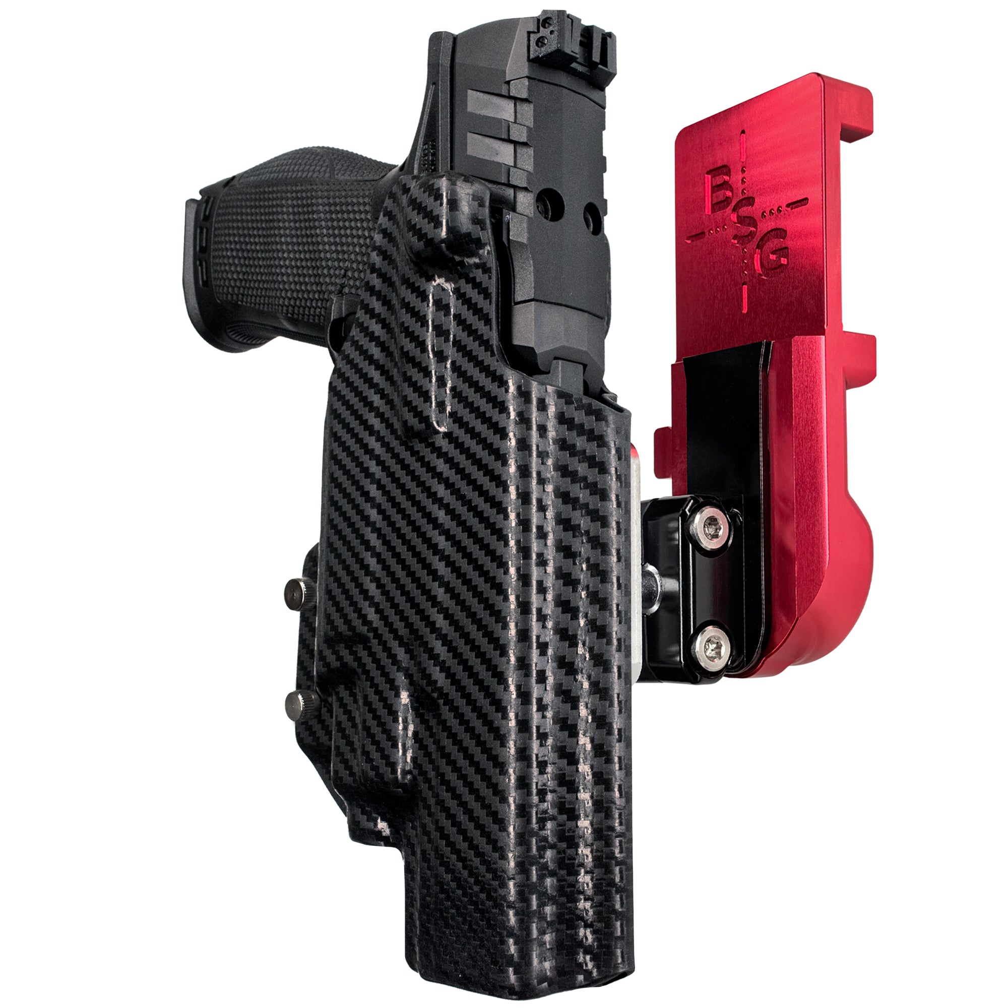 Walther PDP 5'' TLR-7/8 IPSC/USPA Quick Mount Ball Joint Holster with Red Belt Attachment, Carbon Fiber Holster Shell