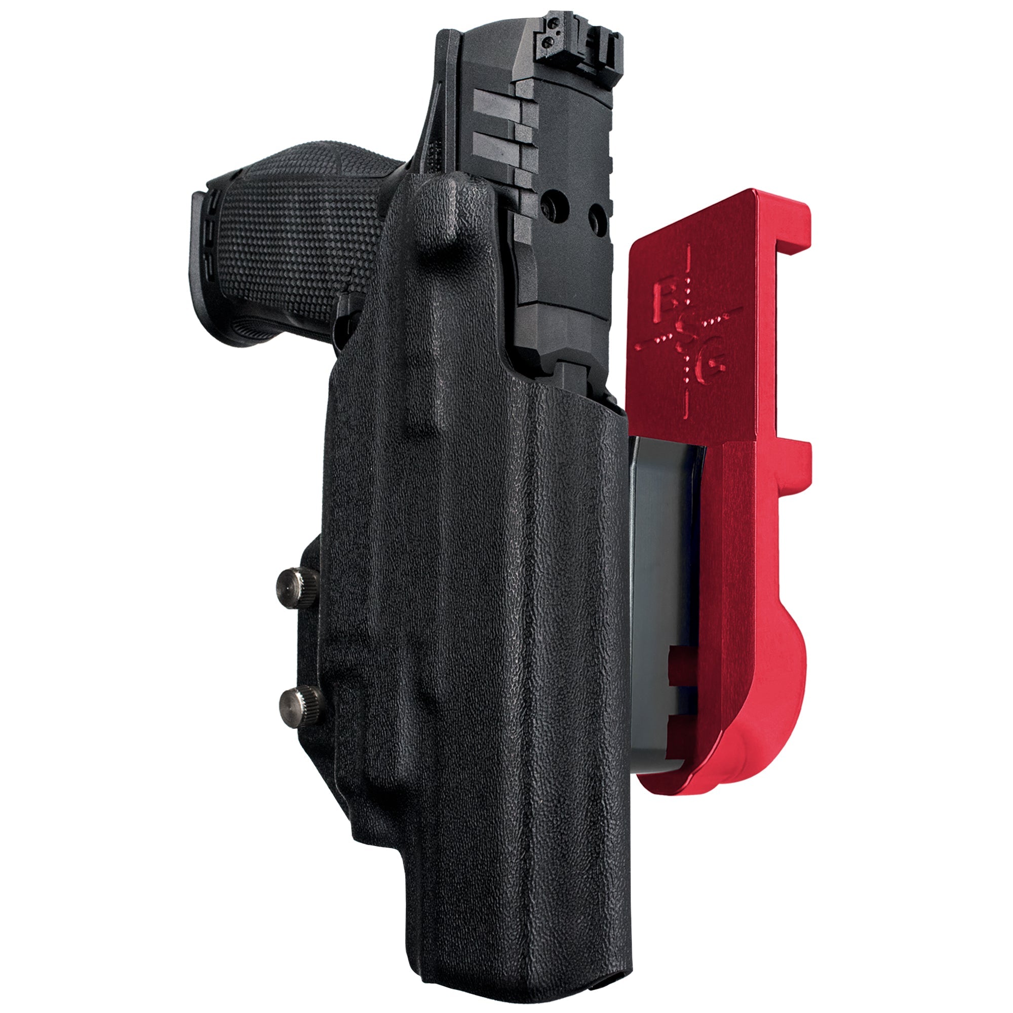 Walther PDP 5'' TLR-7/8 IPSC/USPA Quick Mount Holster with Red Belt Attachment, Black Holster Shell