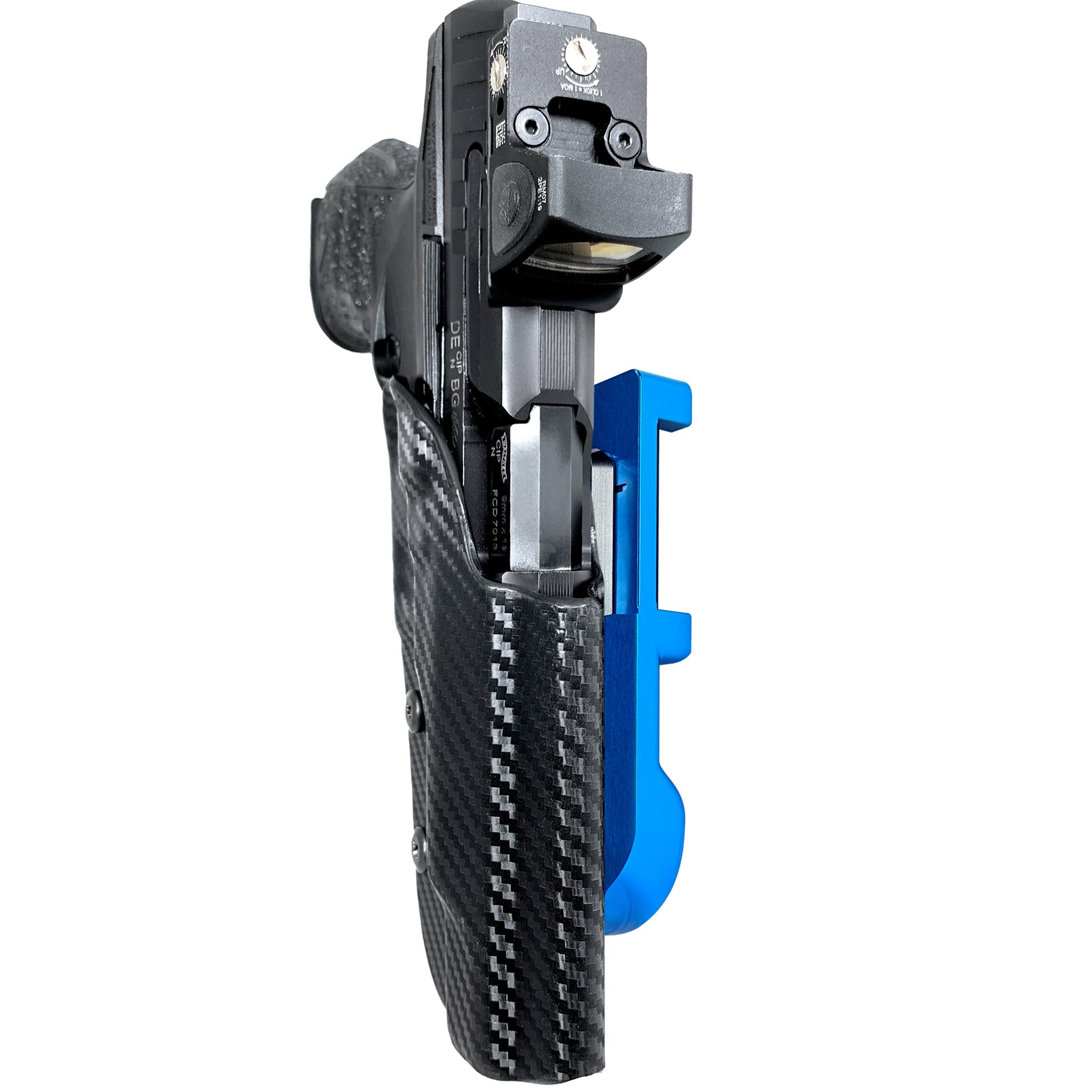 Walther Q5 Match Polymer IDPA Quick Mount Holster with Blue Belt Attachment, Carbon Fiber Holster Shell