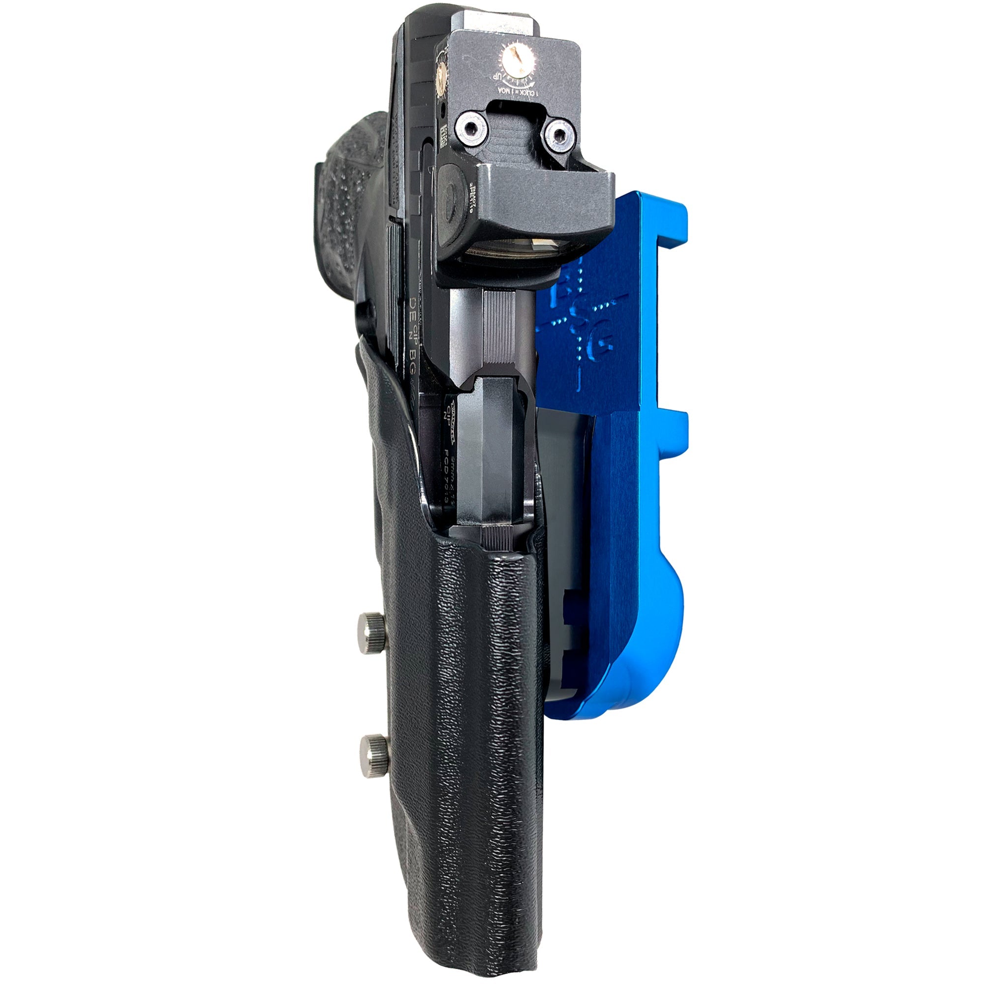 Walther Q5 Match Polymer IPSC/USPA Quick Mount Holster with Blue Belt Attachment, Black Holster Shell