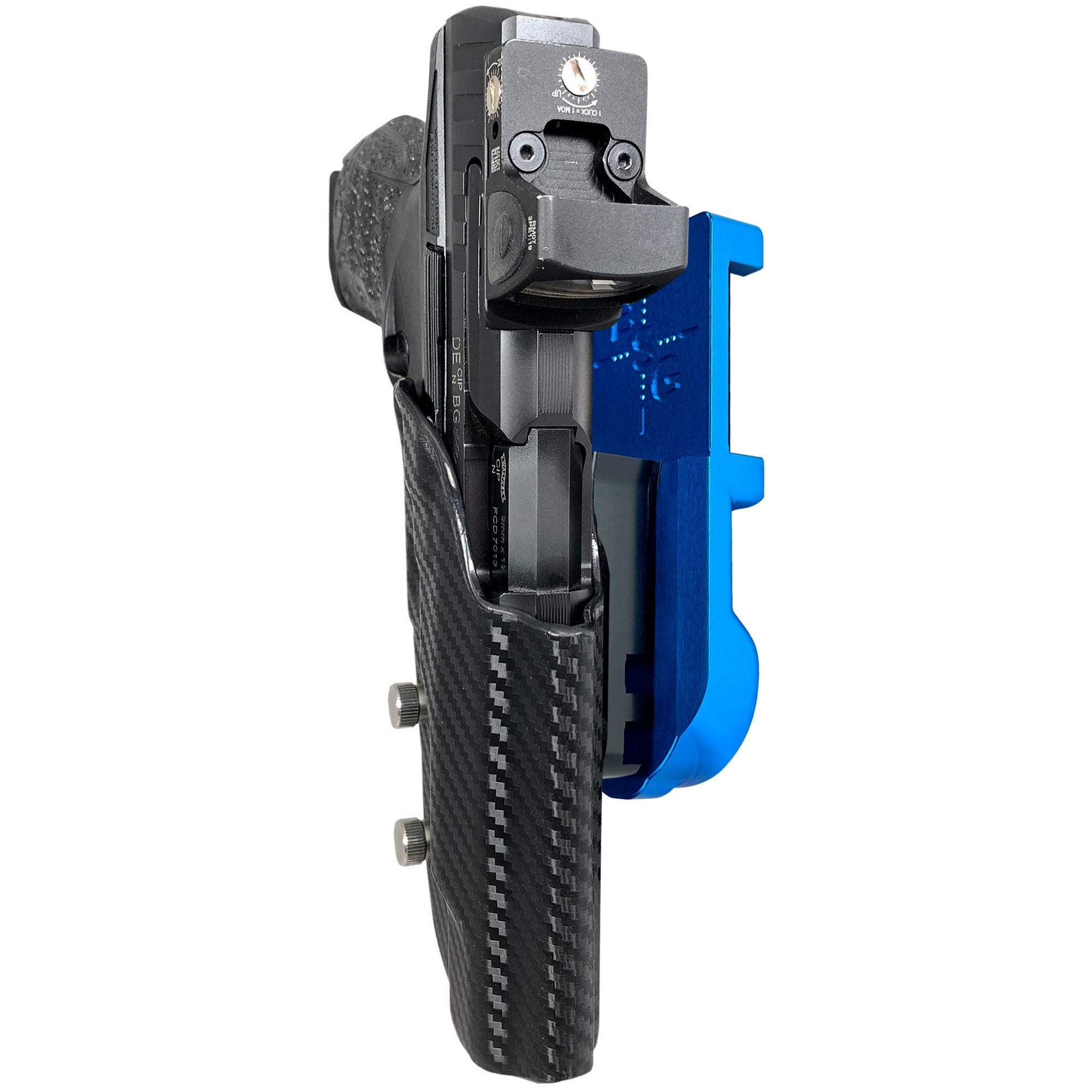 Walther Q5 Match Polymer IPSC/USPA Quick Mount Holster with Blue Belt Attachment, Carbon Fiber Holster Shell