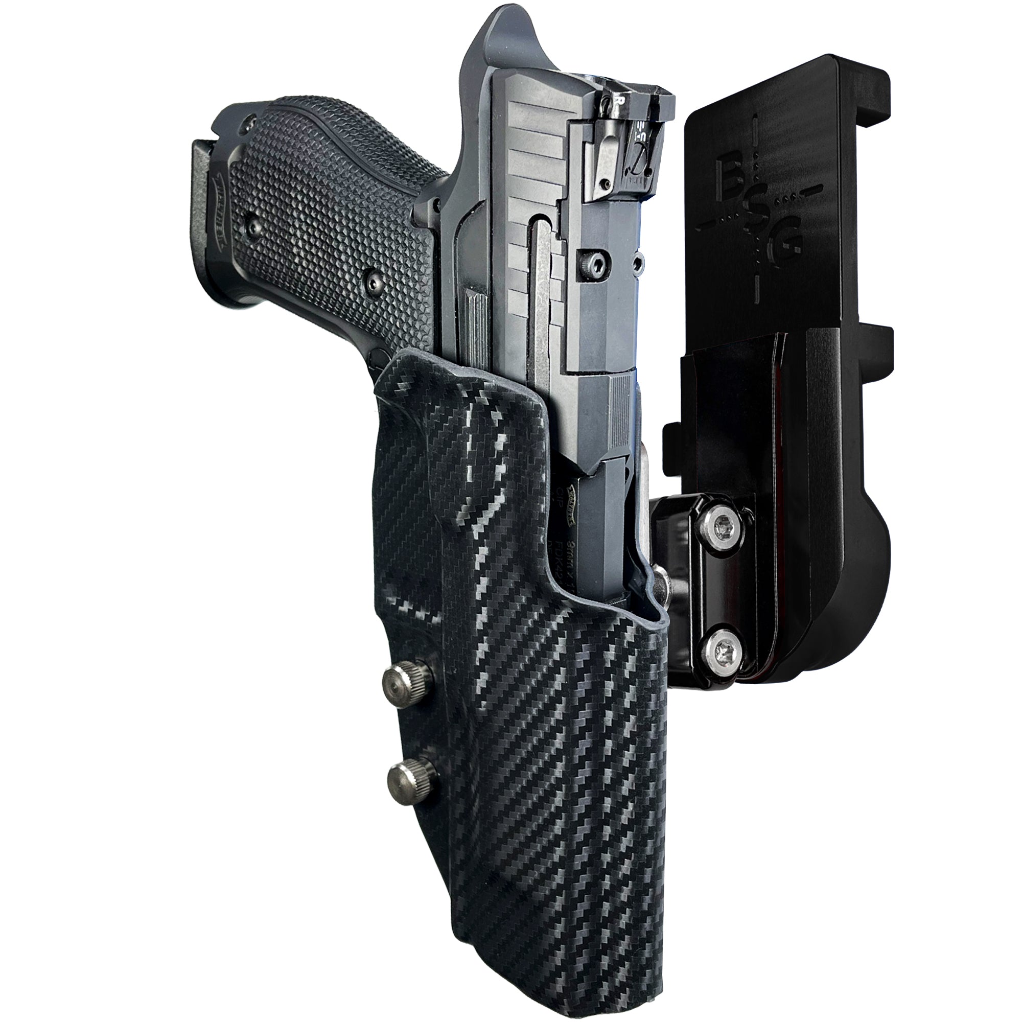 Walther Q5 Match SF IPSC/USPA Quick Mount Ball Joint Holster with Black Belt Attachment, Carbon Fiber Holster Shell