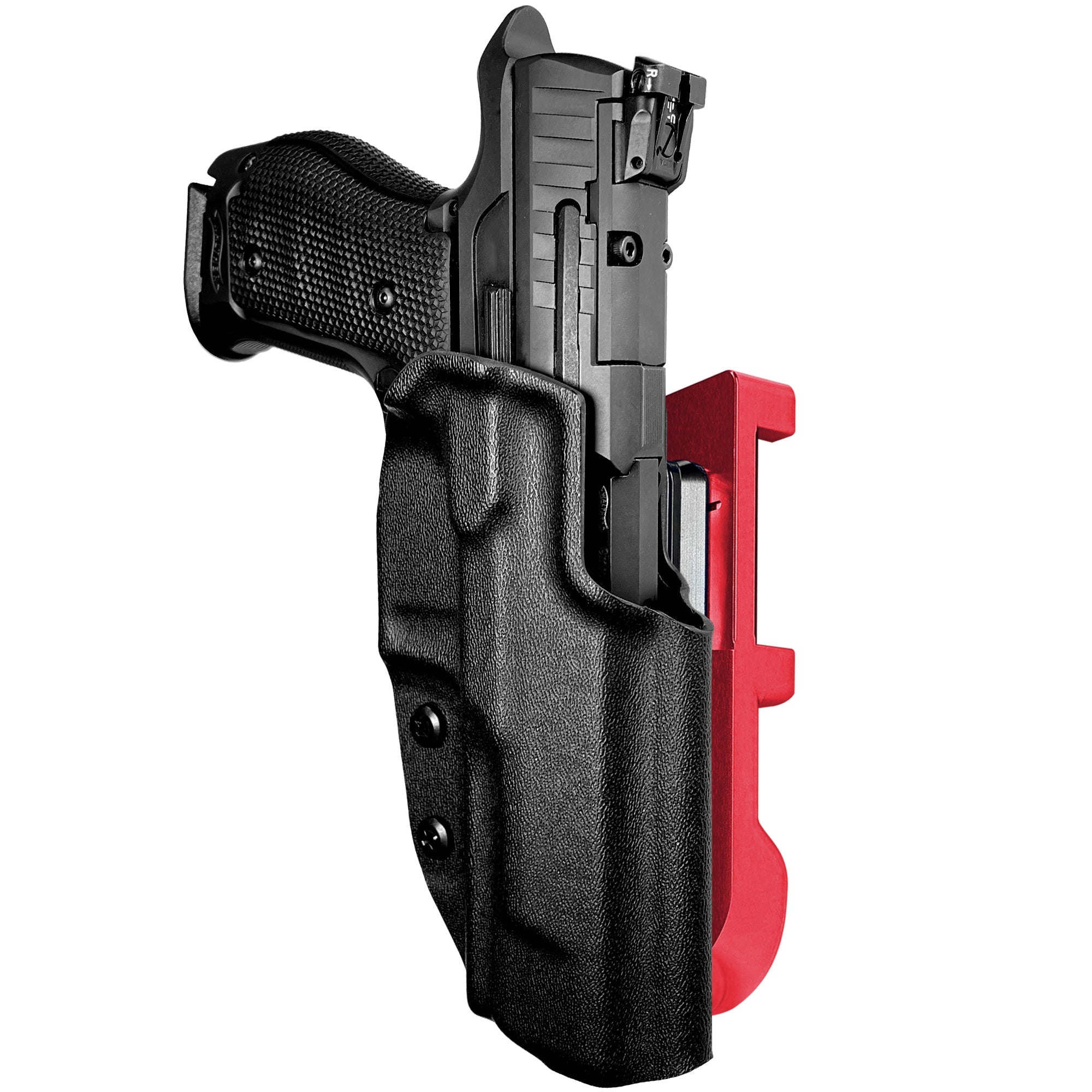 Walther Q5 Match SF IDPA Quick Mount Holster with Red Belt Attachment, Black Holster Shell